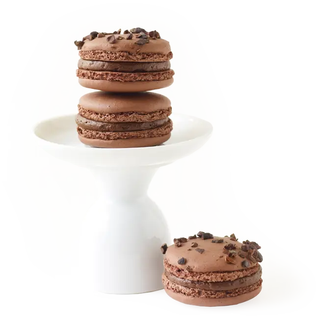 Chocolate Macarons on a White Plate