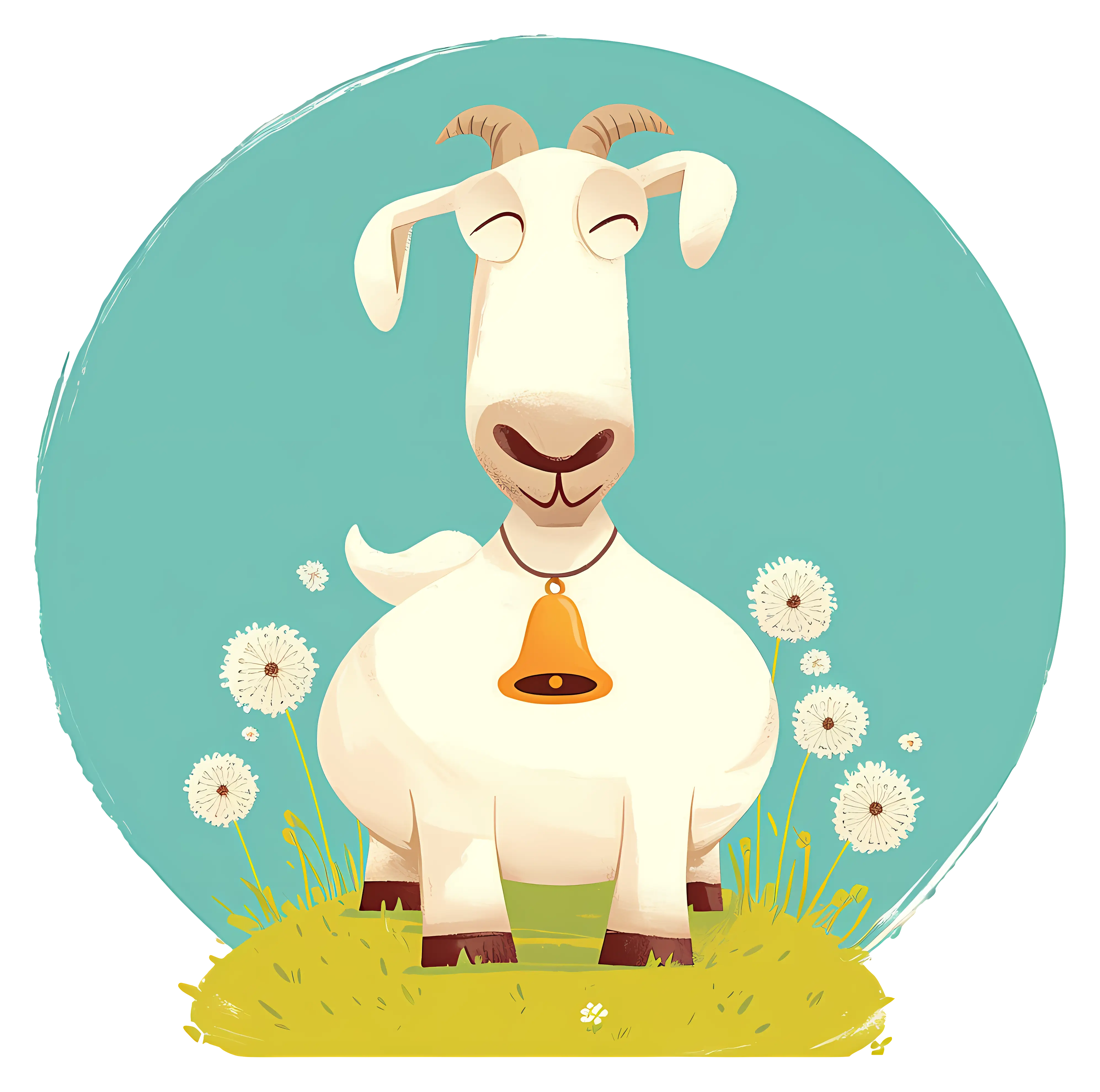 Happy Goat with Bell in Pasture