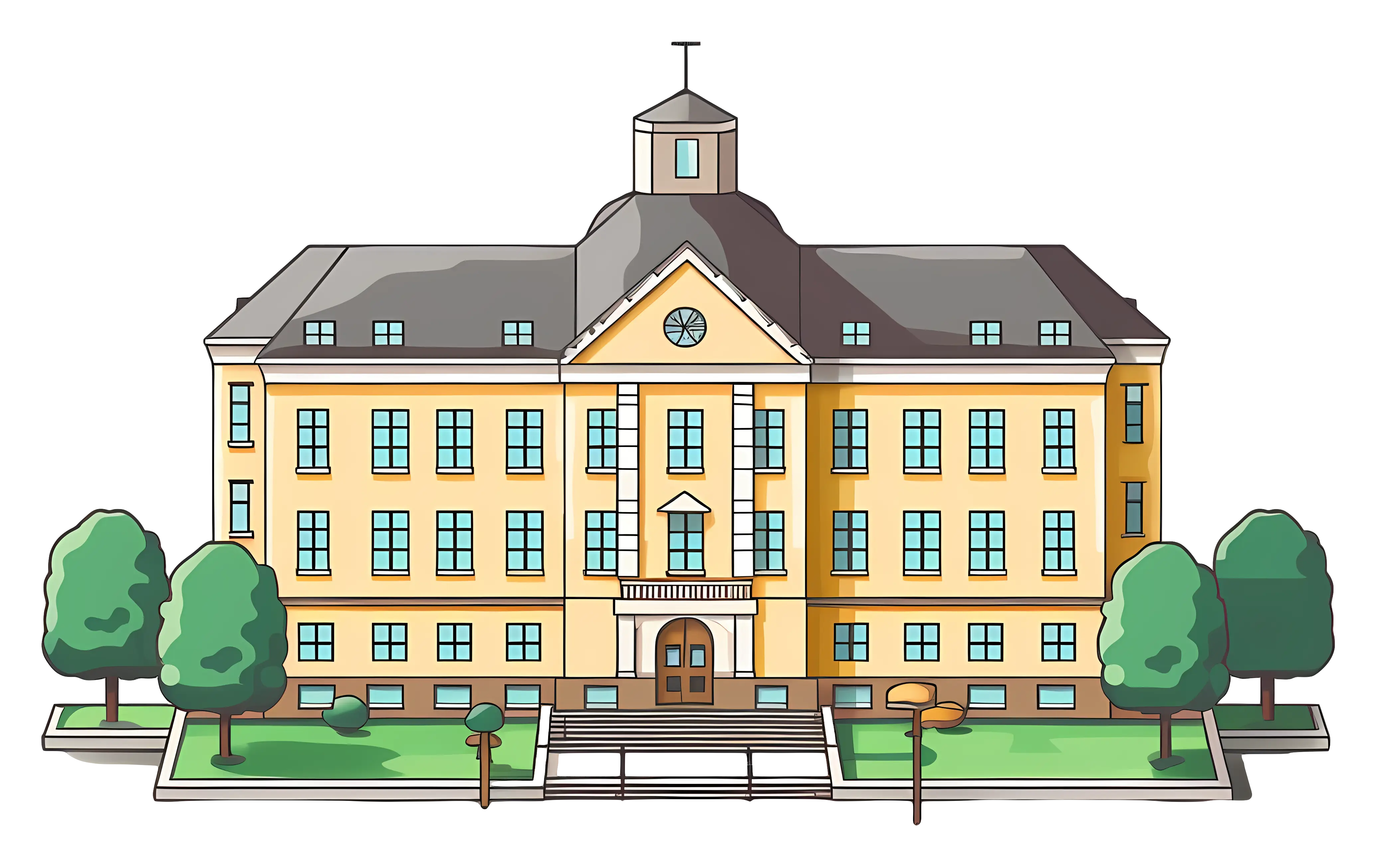 Yellow School Building Illustration