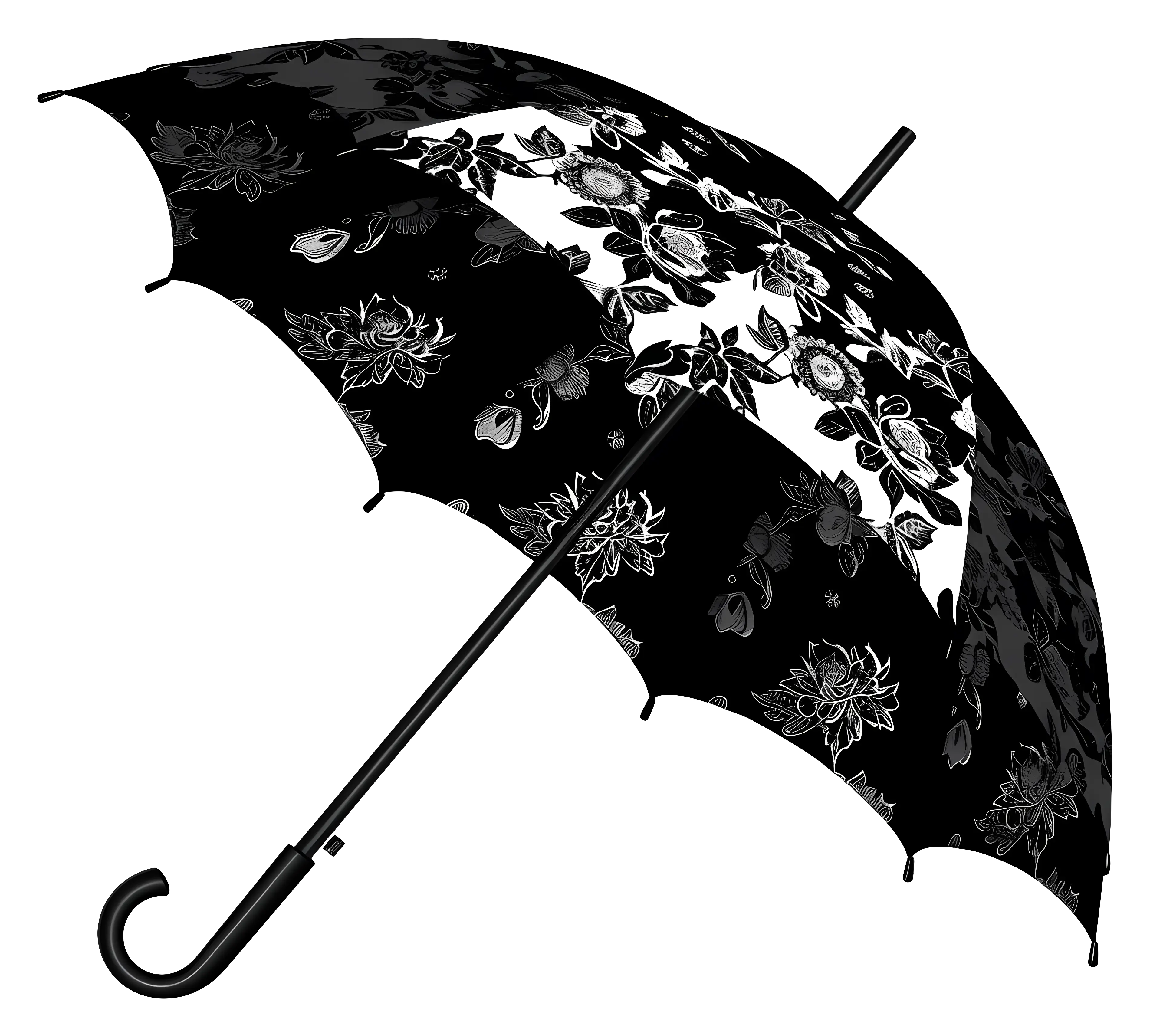 Black Floral Umbrella