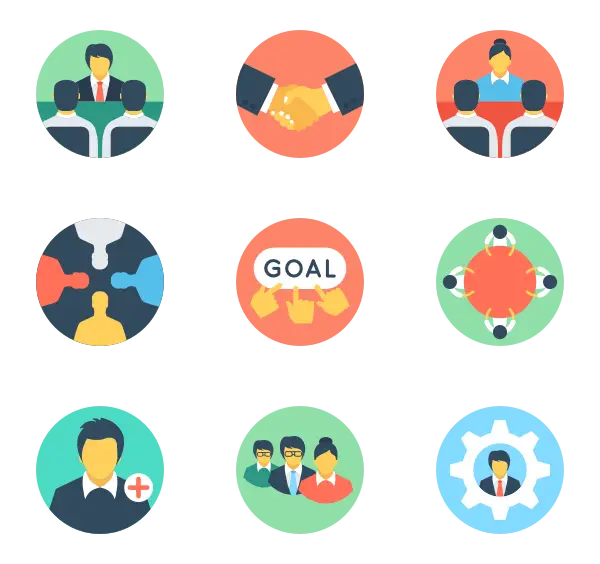 Set of Business Icons for Teamwork and Goals