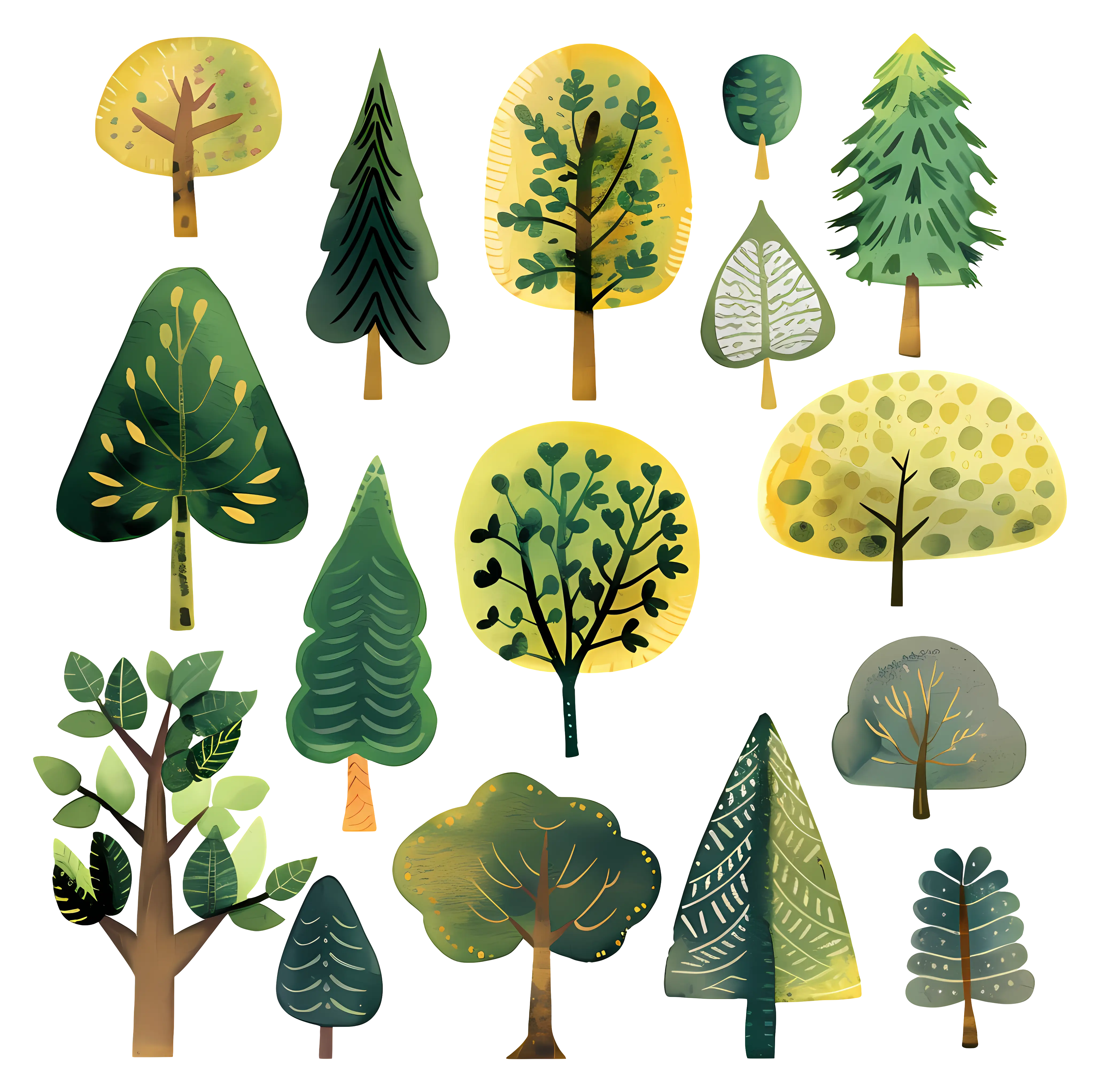 Colorful Trees Illustration with Various Shapes