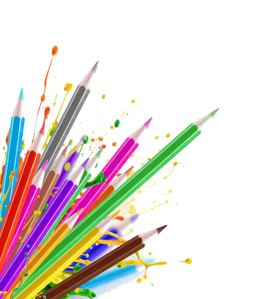 Colorful Pencils with Paint Splashes