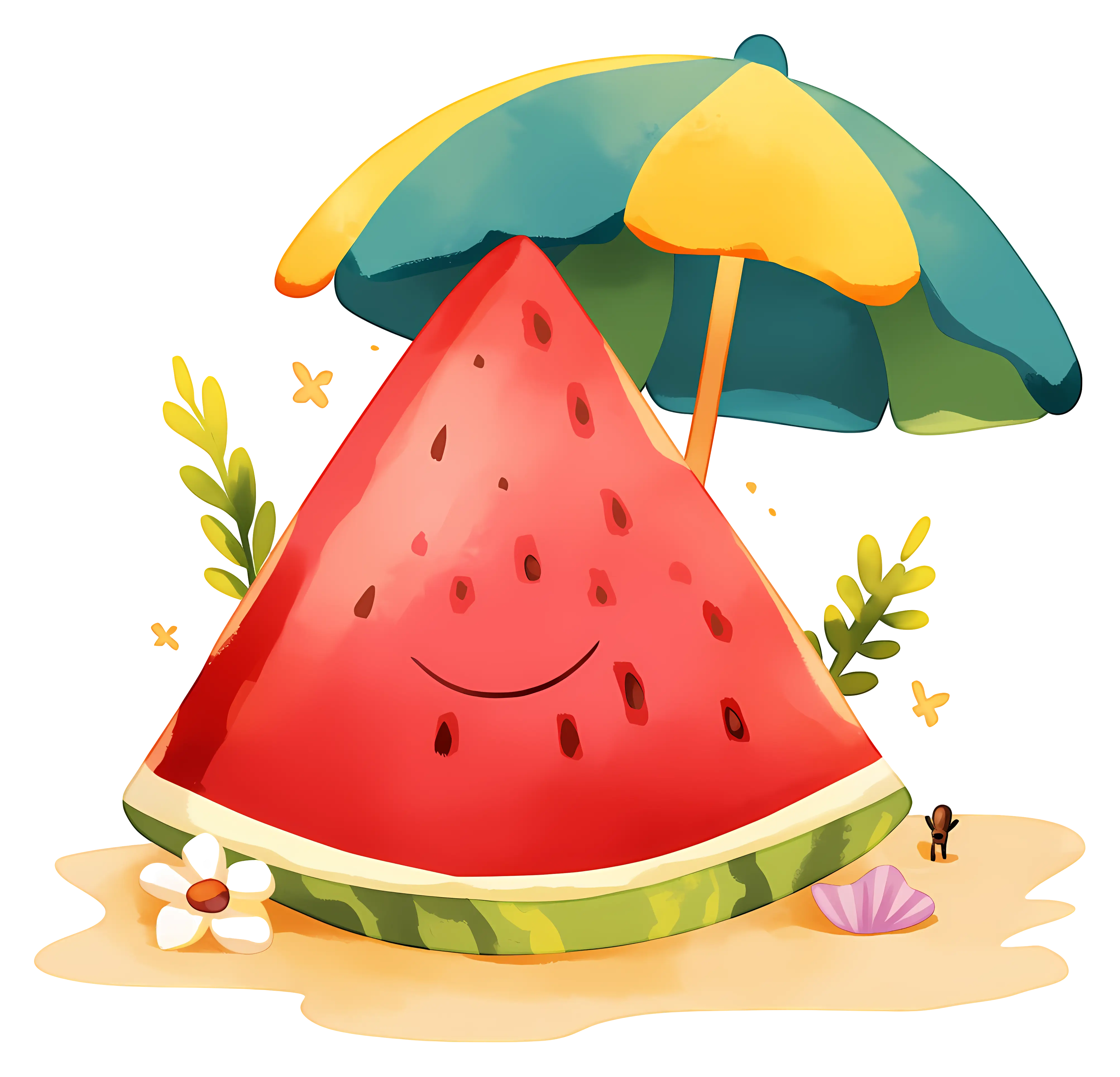 Watermelon Slice Under Beach Umbrella Illustration