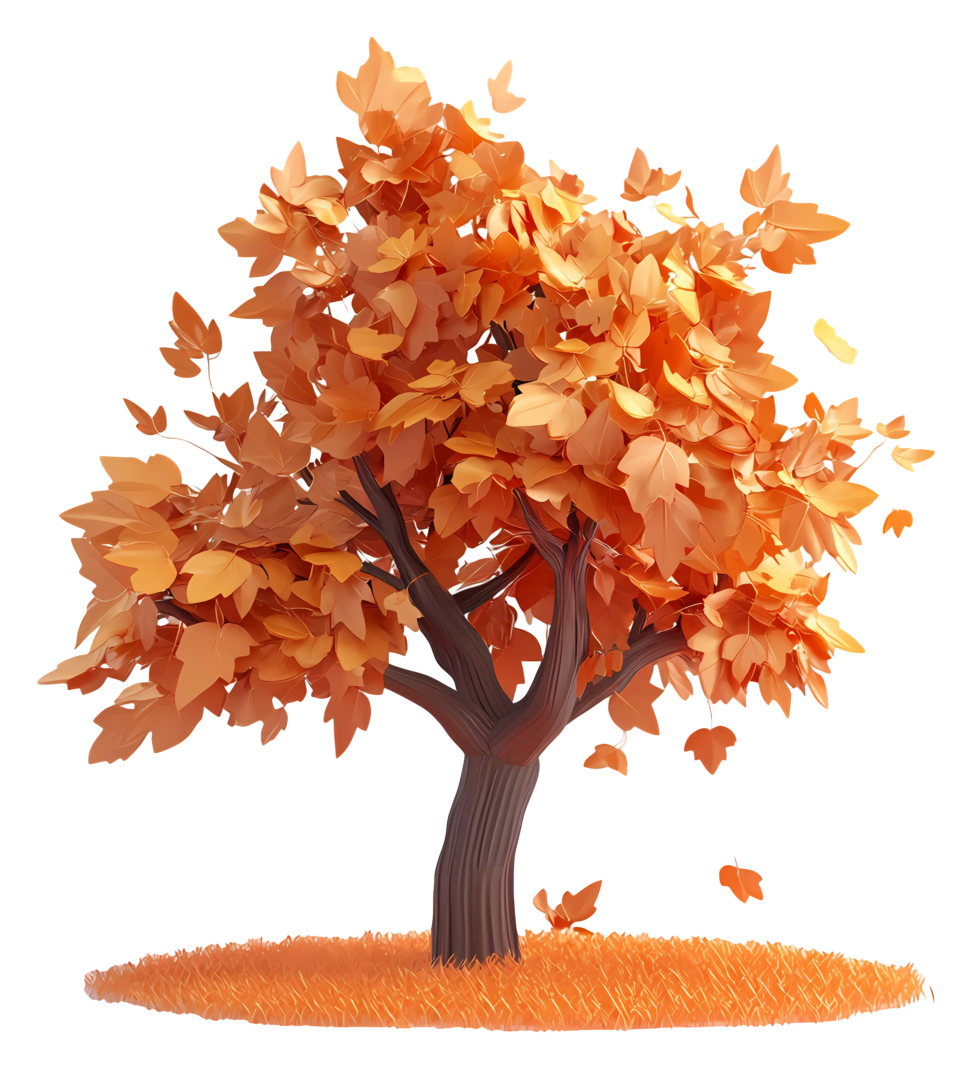 Orange Autumn Tree with Falling Leaves