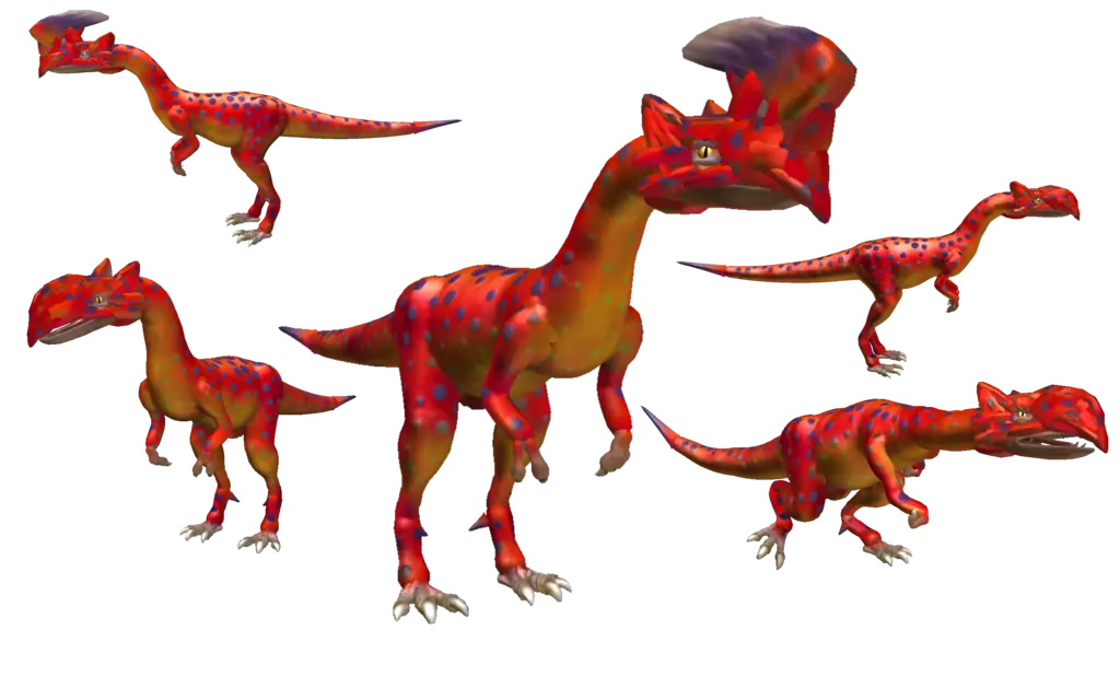 Red Dinosaurs with Horned Crest