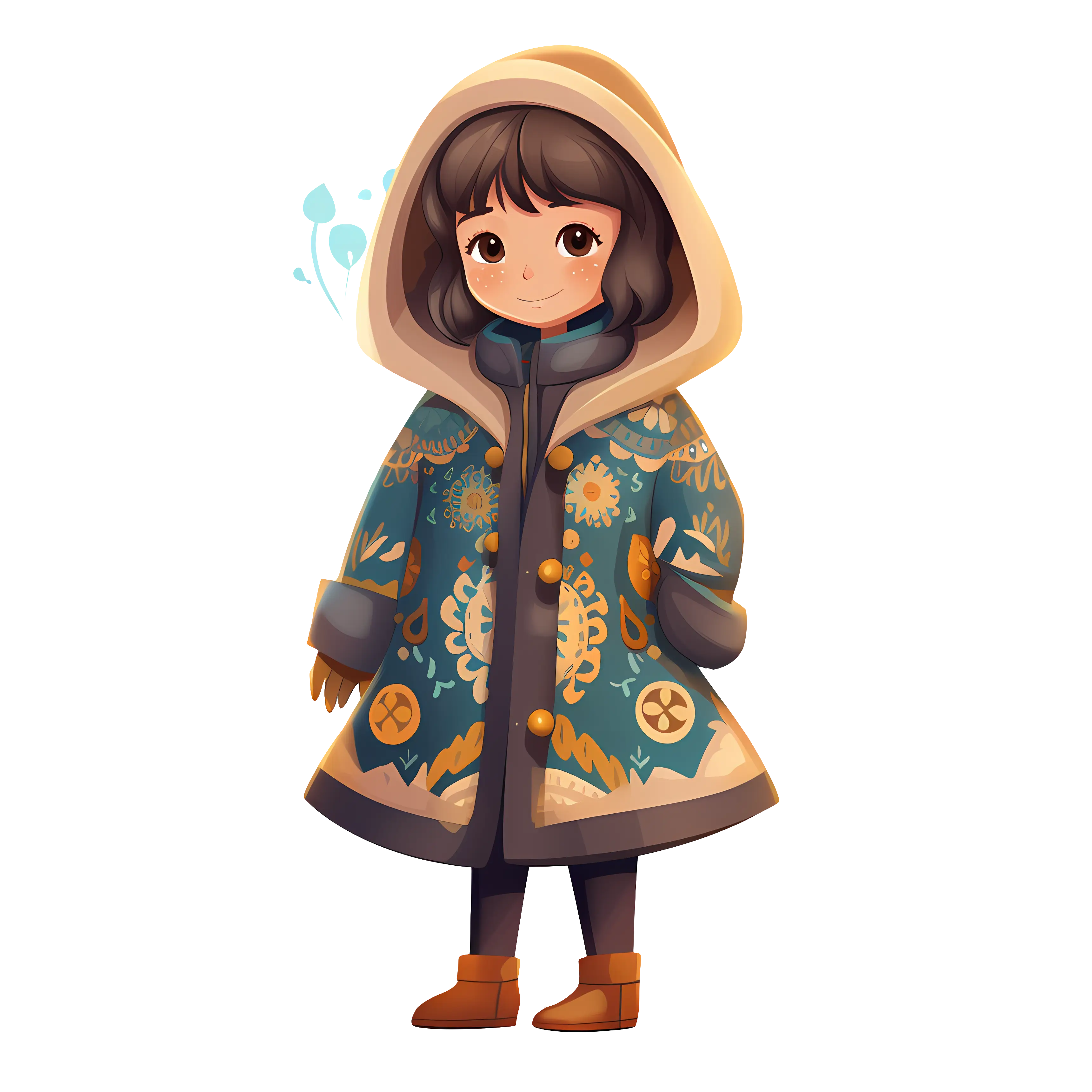Adorable Girl in Warm Winter Coat Illustration