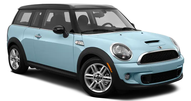 Light Blue Mini Cooper Compact Car