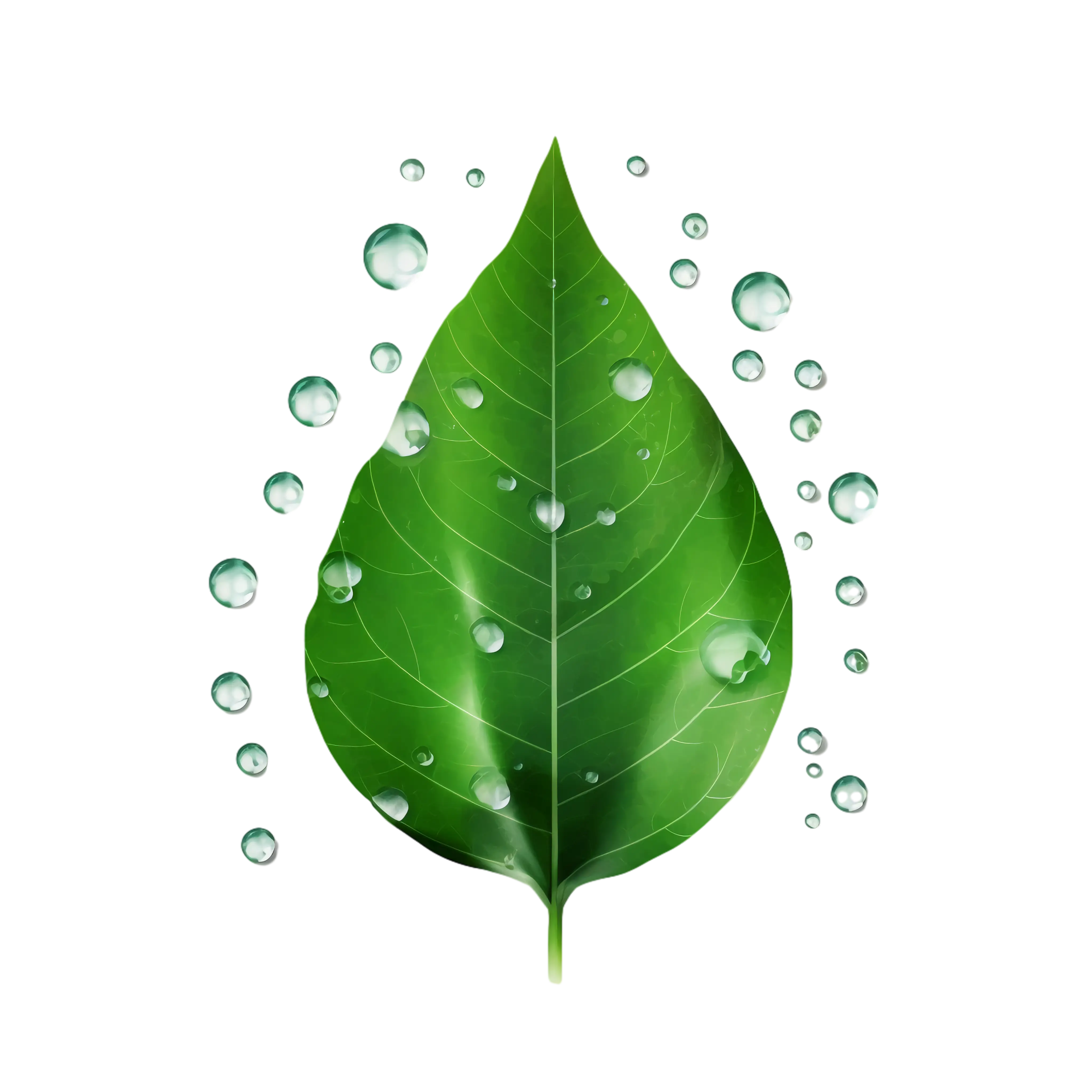 Green Leaf Embellished with Water Droplets