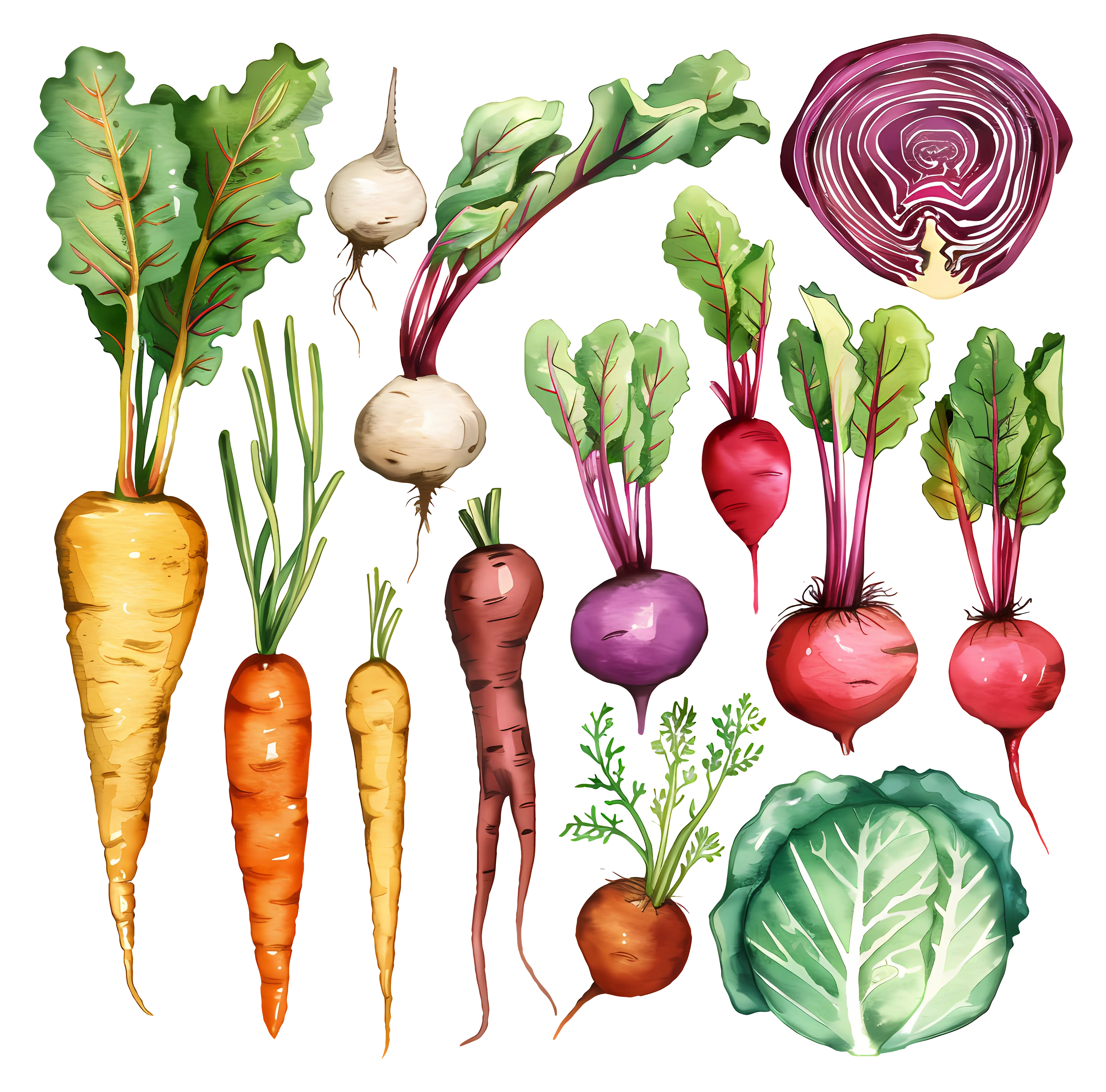 Fresh Root Vegetables and Leafy Greens