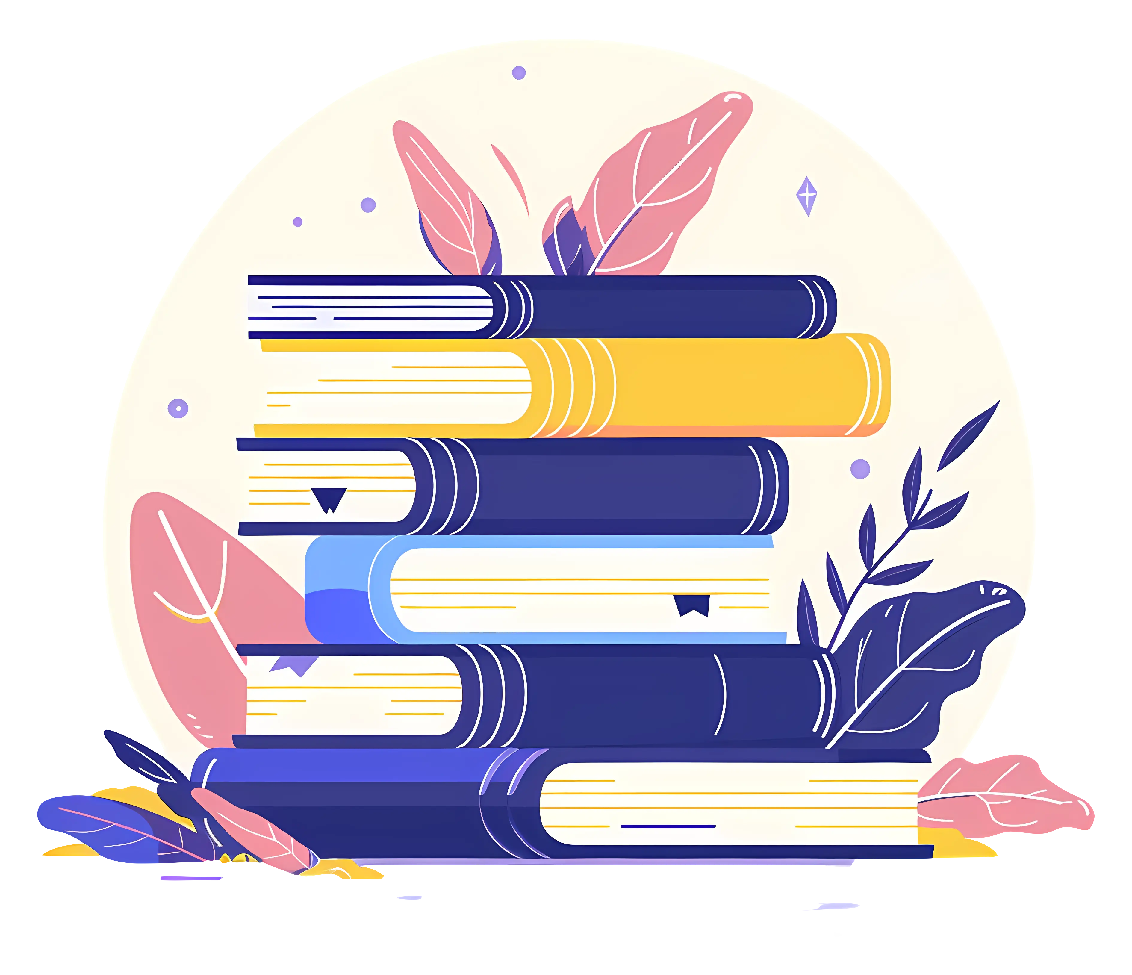 Stack of Colorful Books with Leaves Illustration