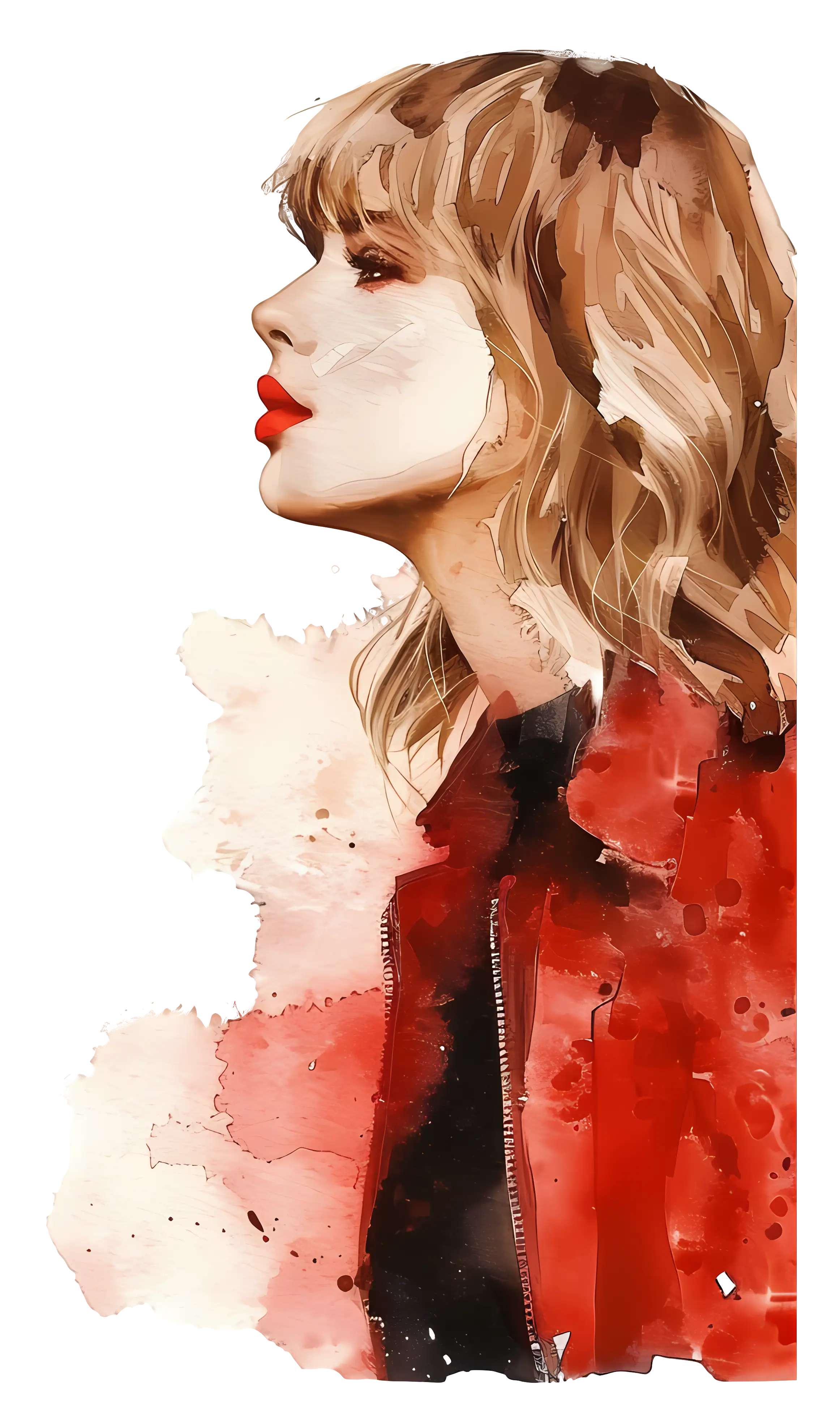 Watercolor Portrait of a Woman in Red Jacket