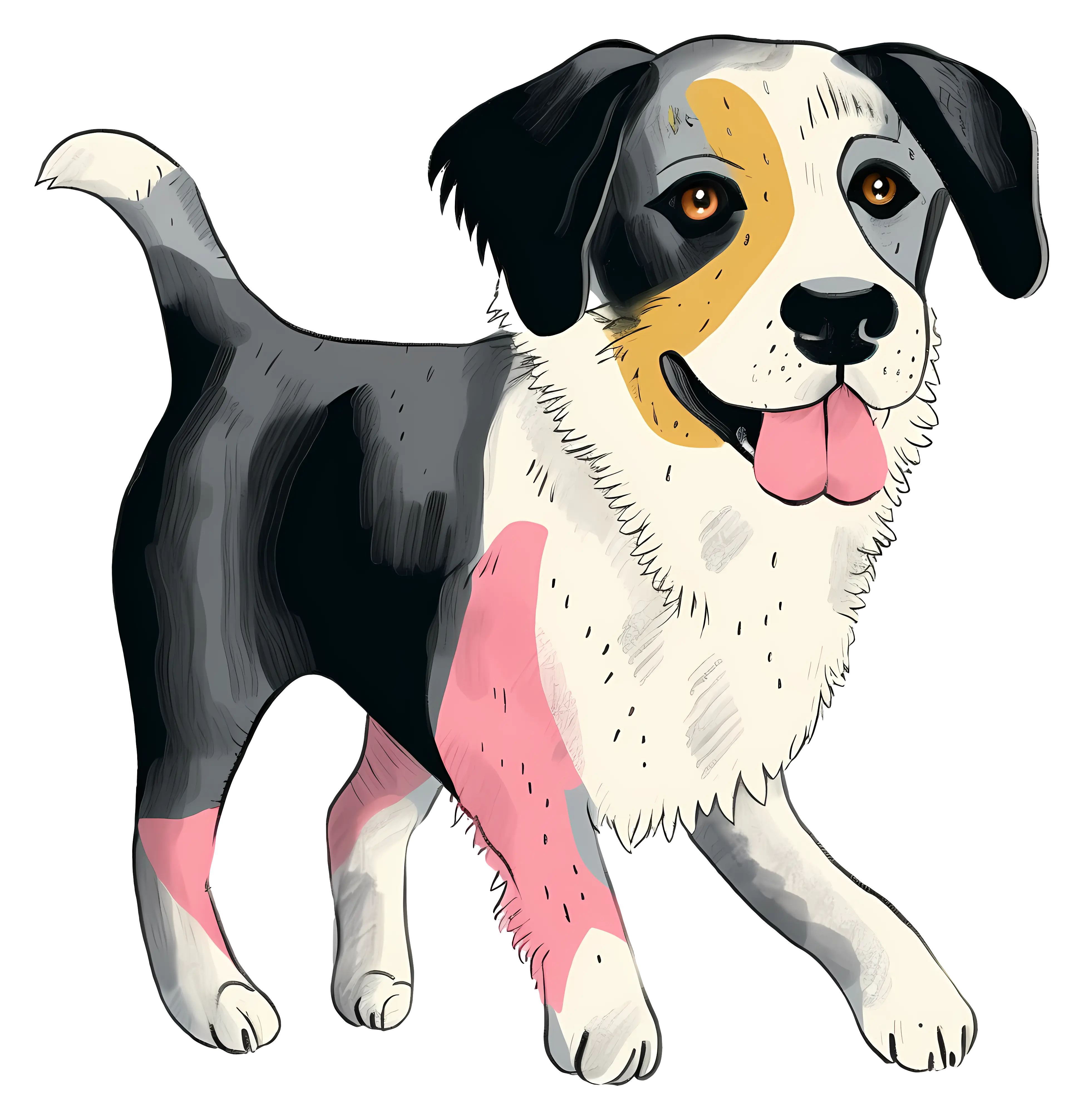 Cute Tricolor Dog Illustration