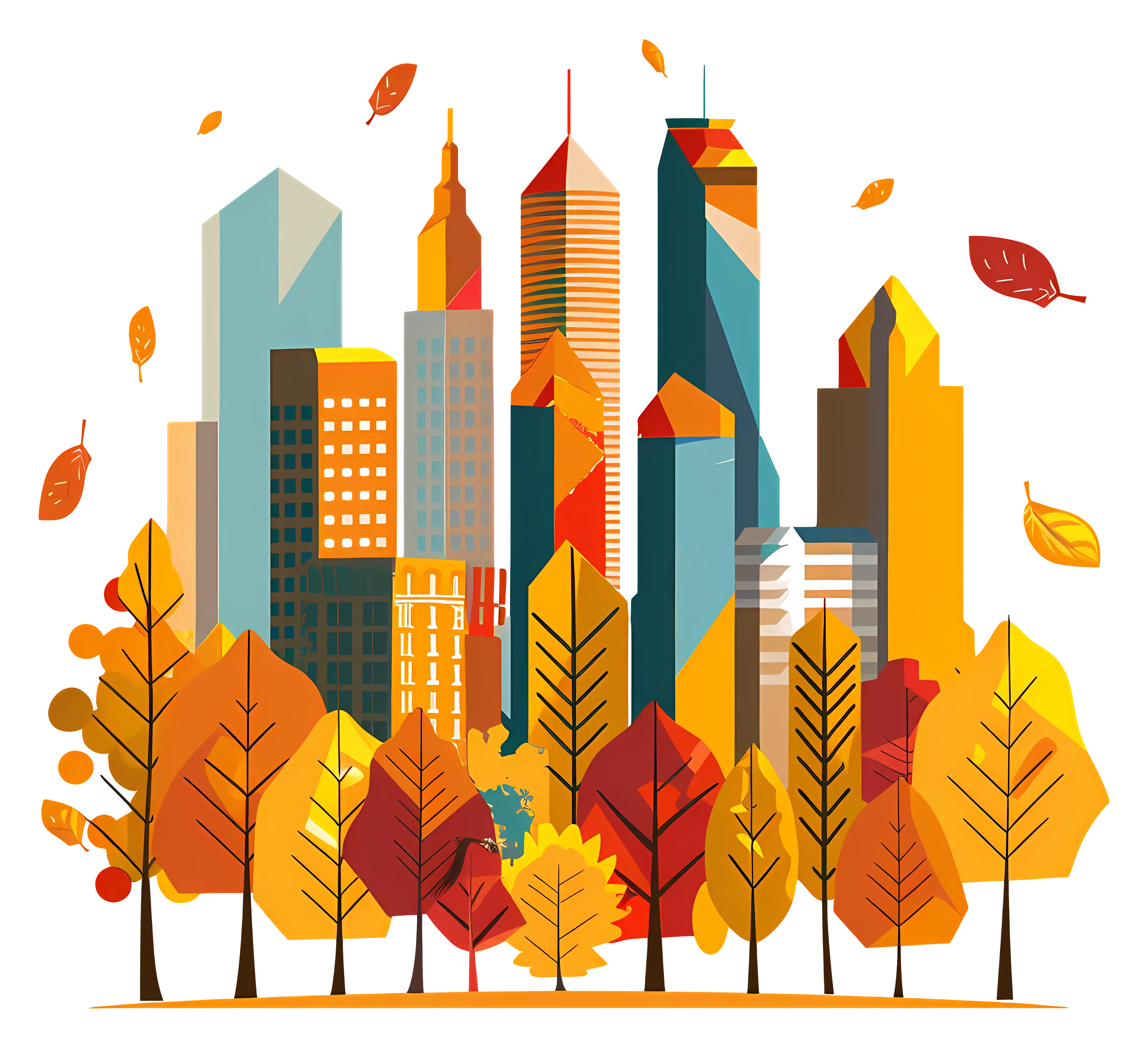 Autumn Cityscape with Trees