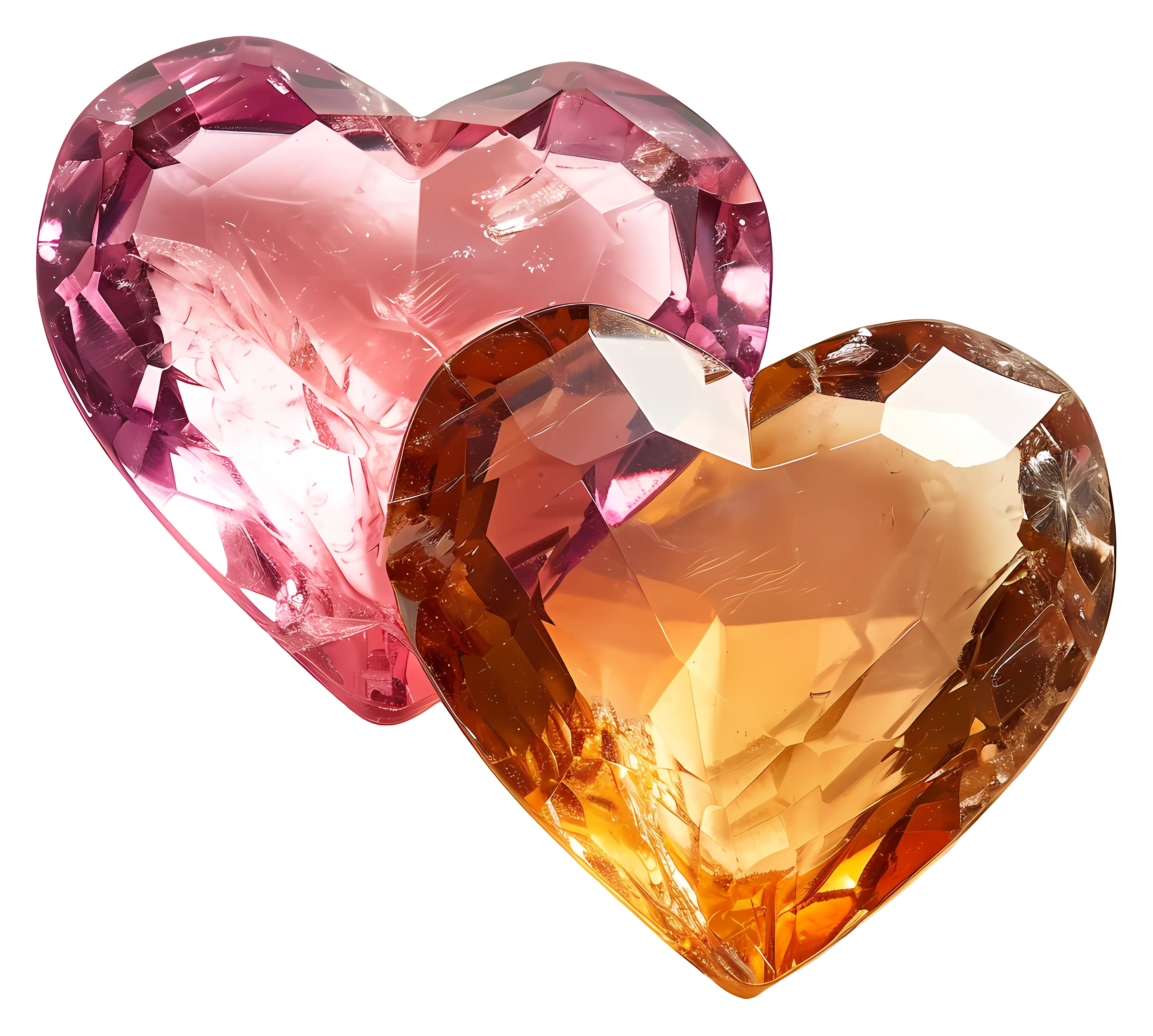 Pink and Orange Heart-Shaped Gemstones