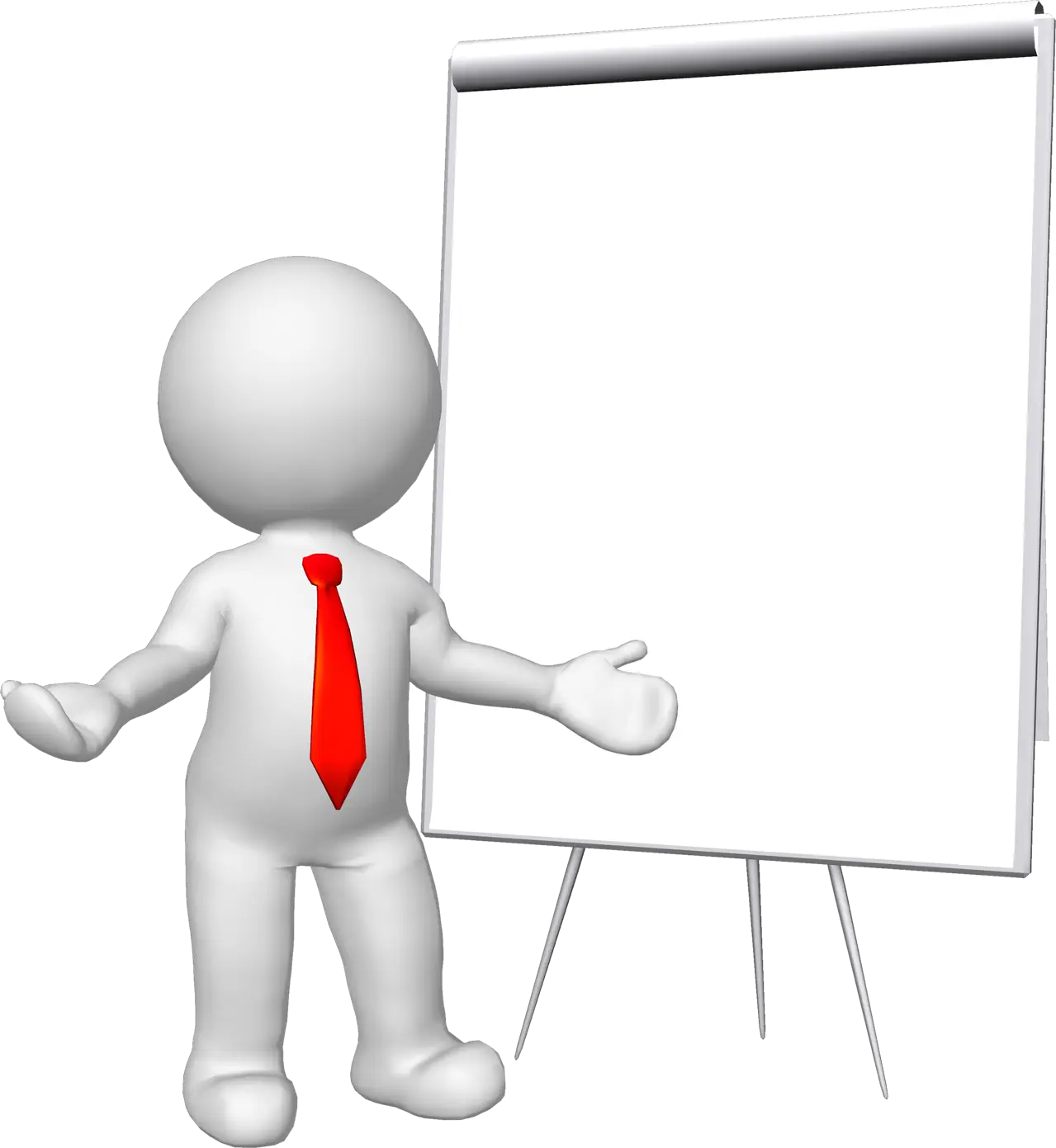 Figure with Red Tie Presenting at Whiteboard