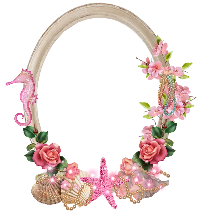 Decorative Frame with Seashells and Flowers
