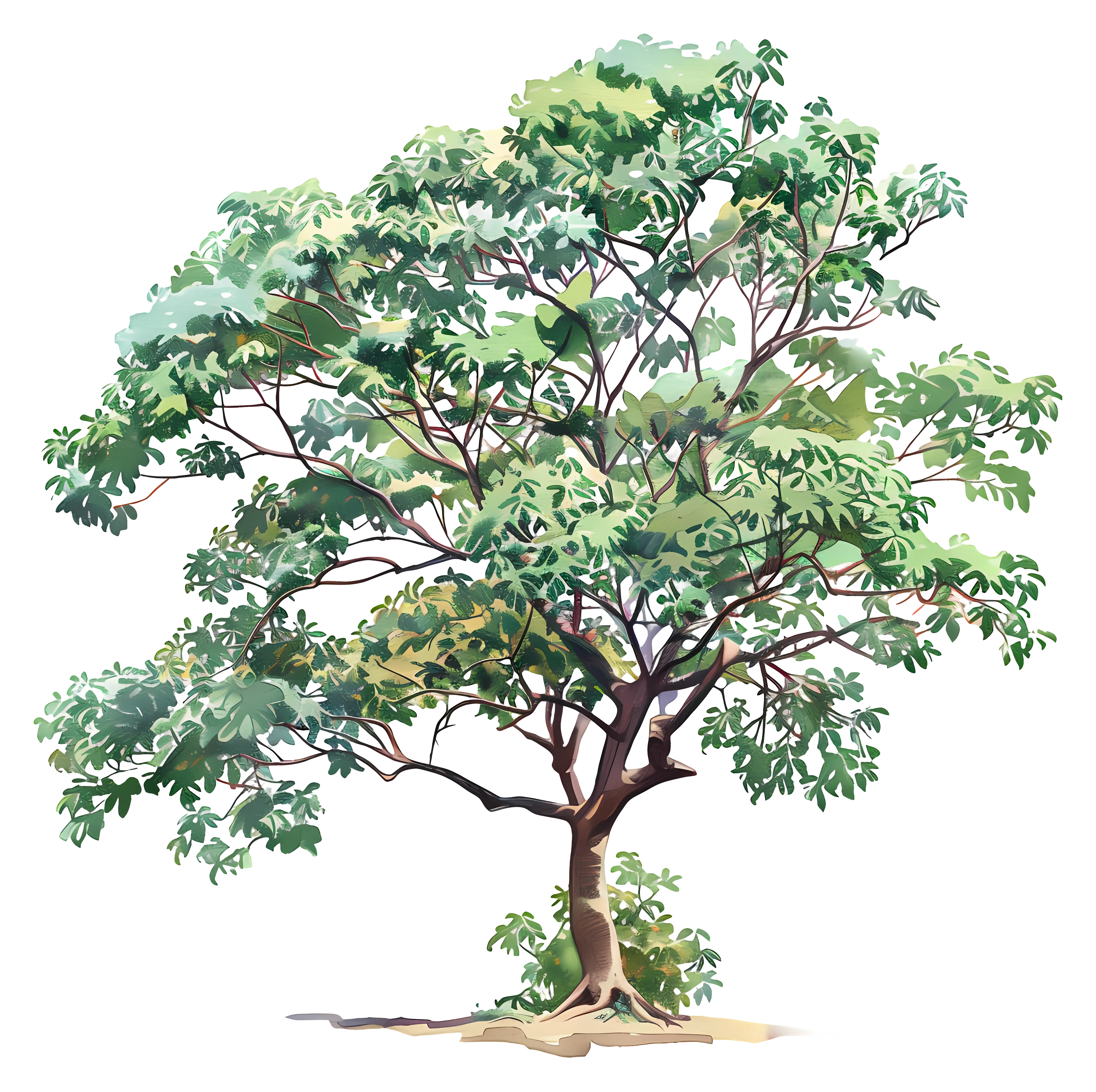Green Leafy Tree Illustration with Natural Details
