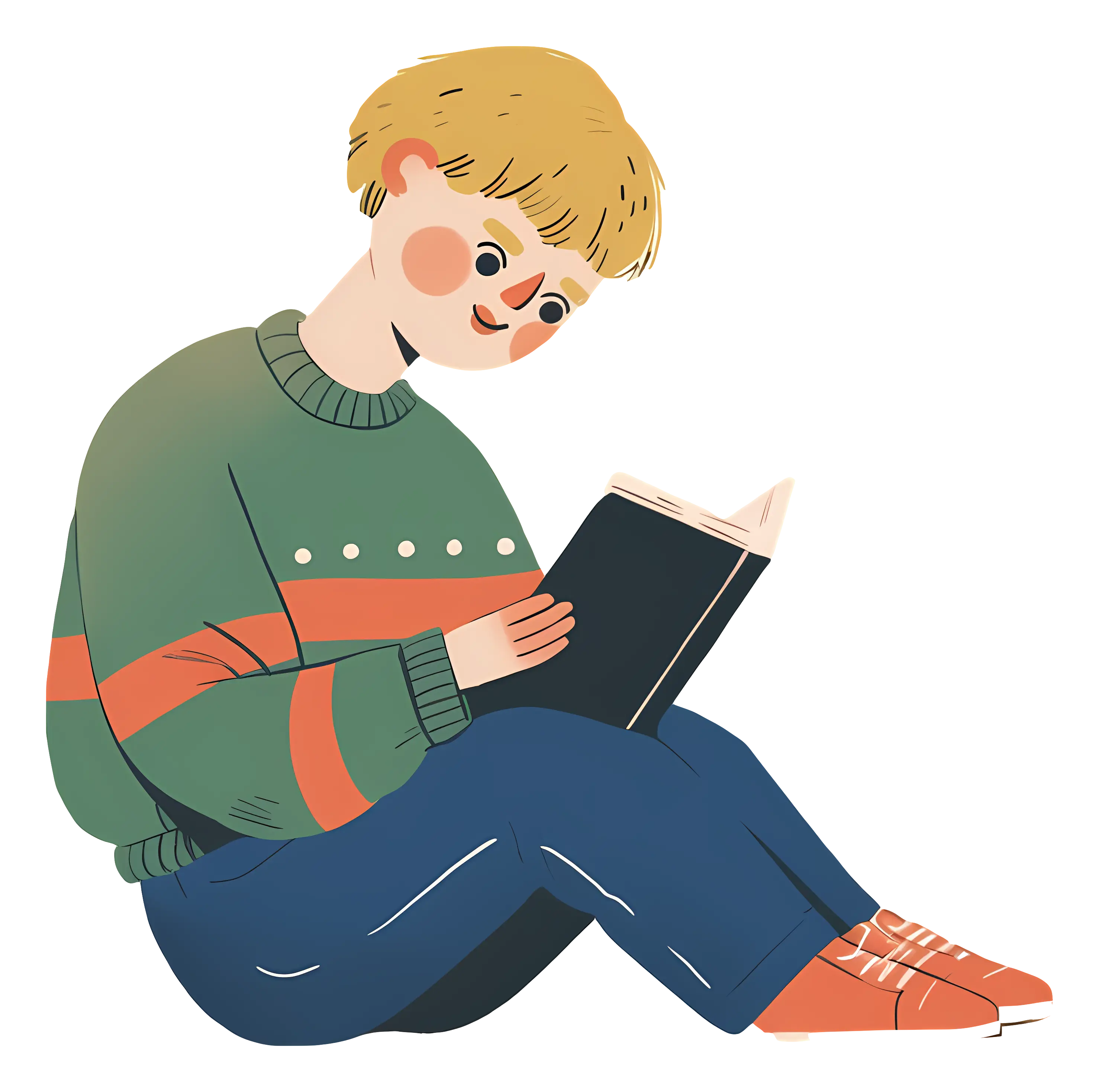 Boy Reading a Book Illustration