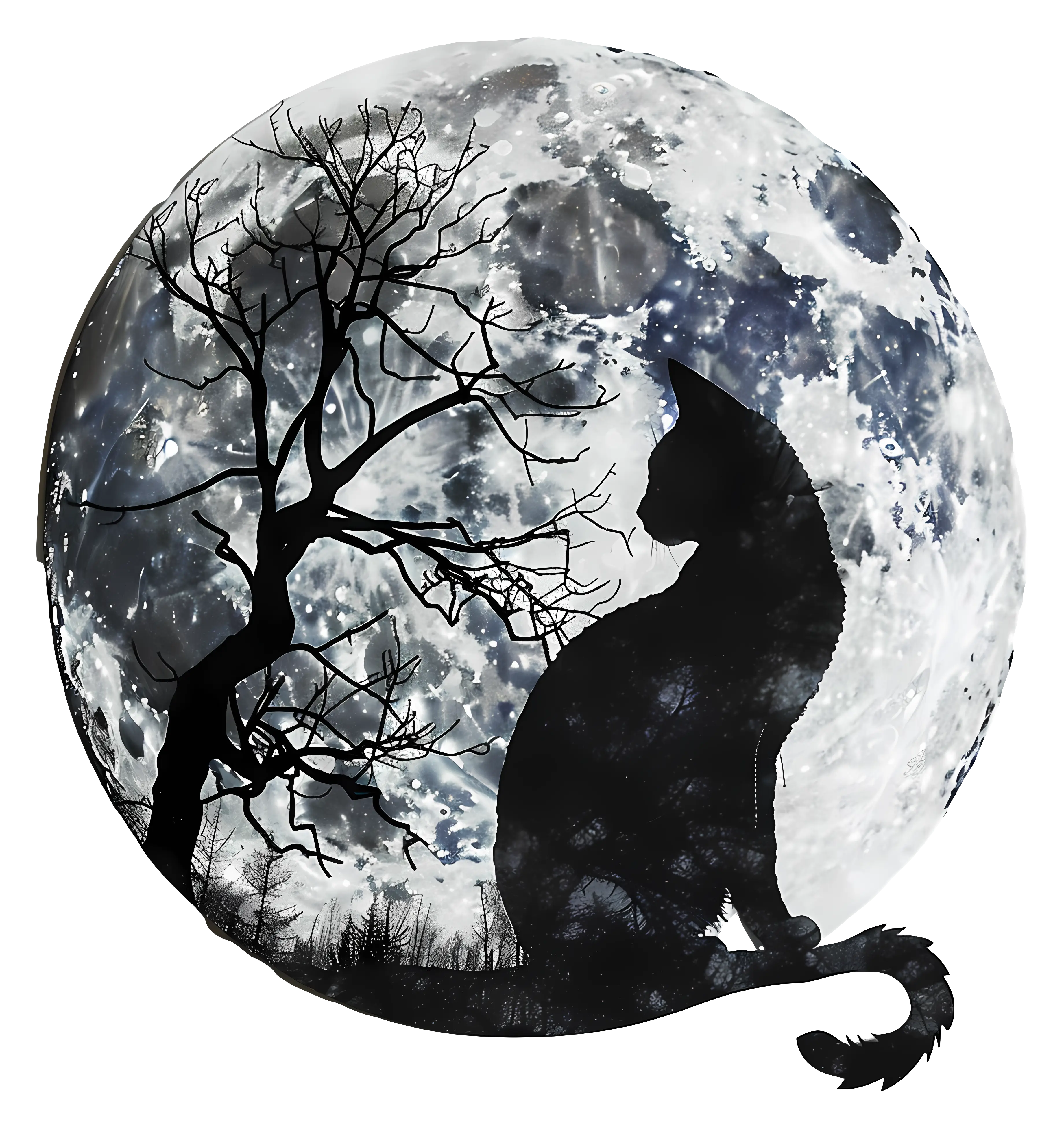 Cat Silhouette with Full Moon
