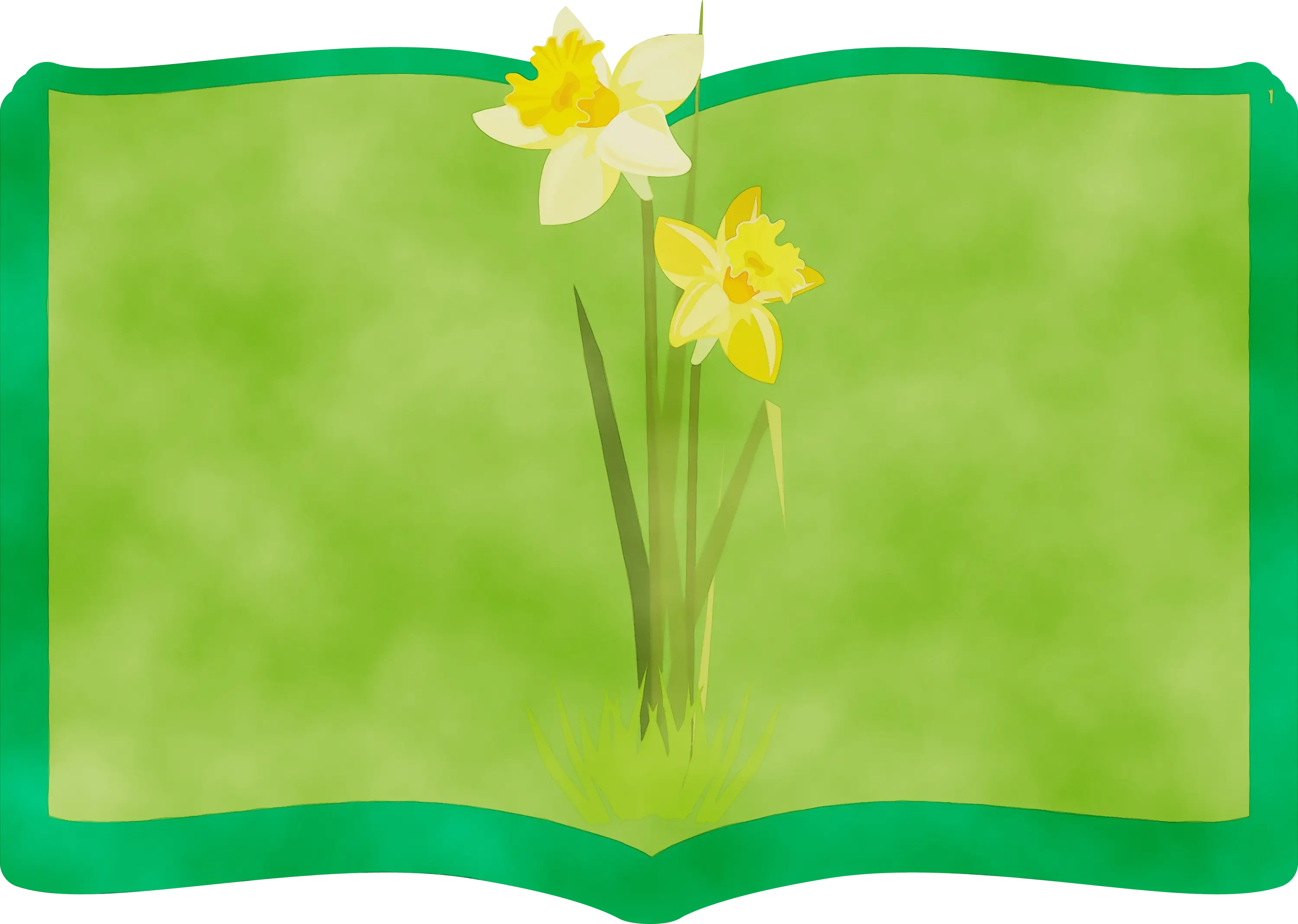 Open Green Book with Daffodil Decorations