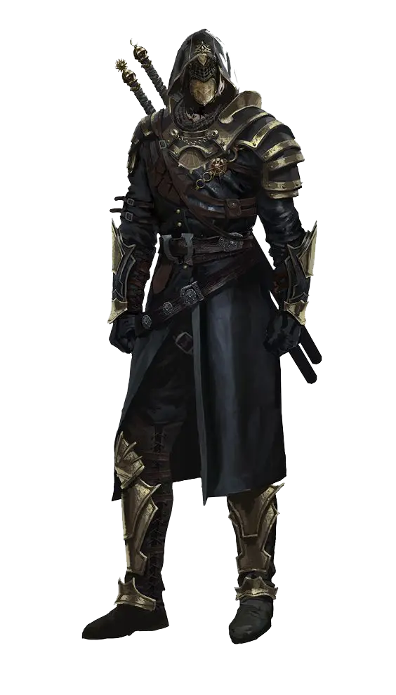 Black and Gold Armored Warrior with Swords
