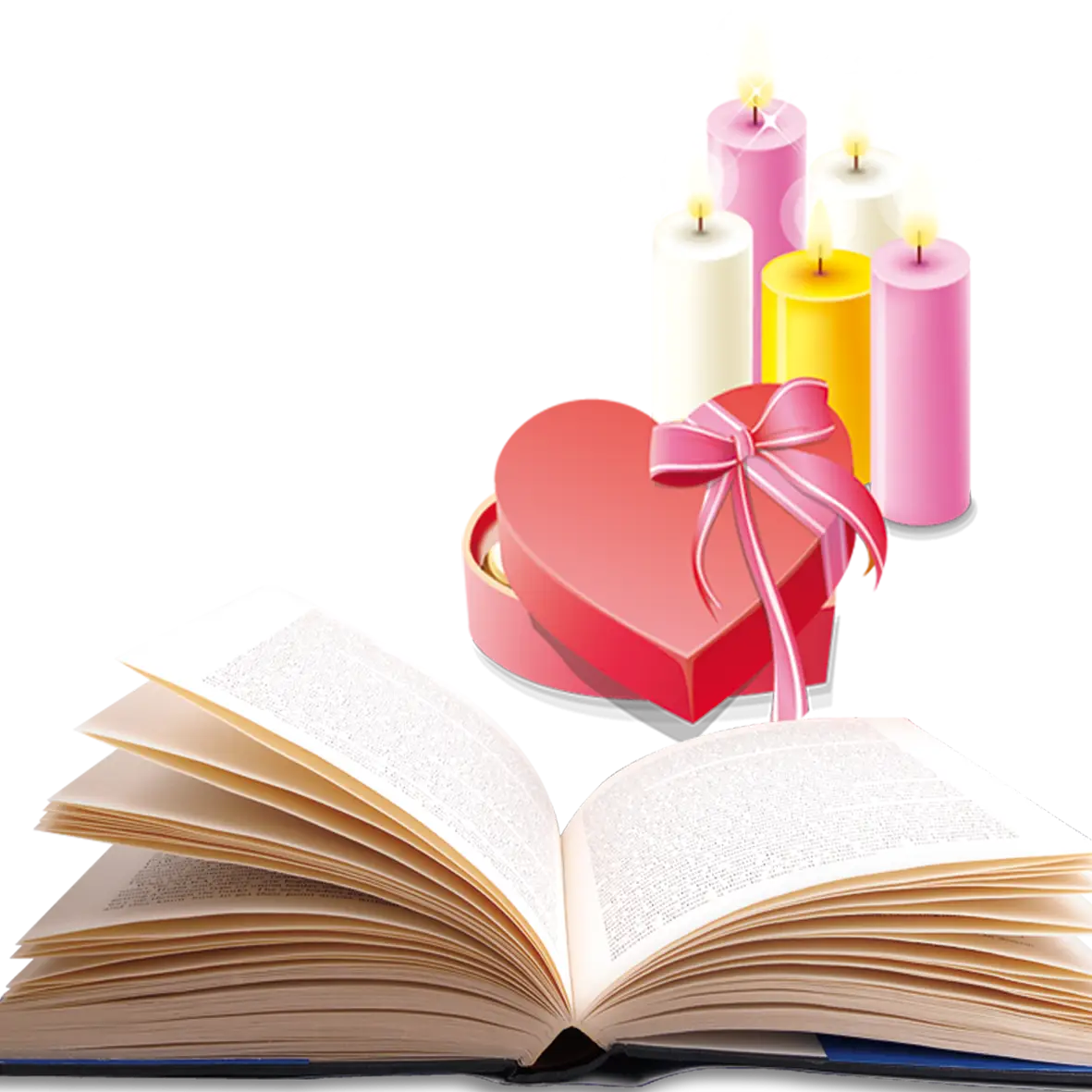 Open Book with Candles and Heart Box