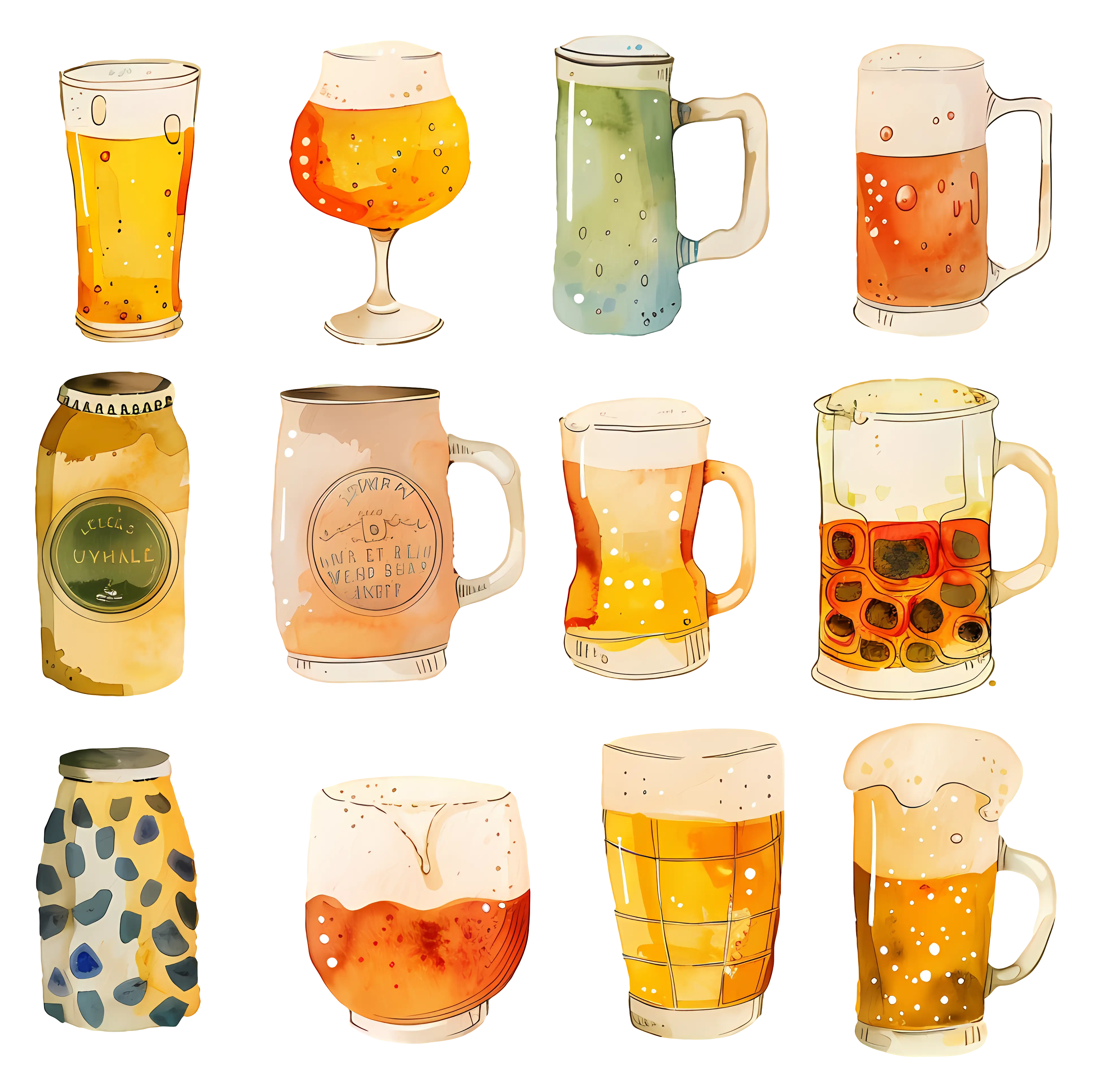 Hand-Drawn Beer Glasses and Mugs Collection