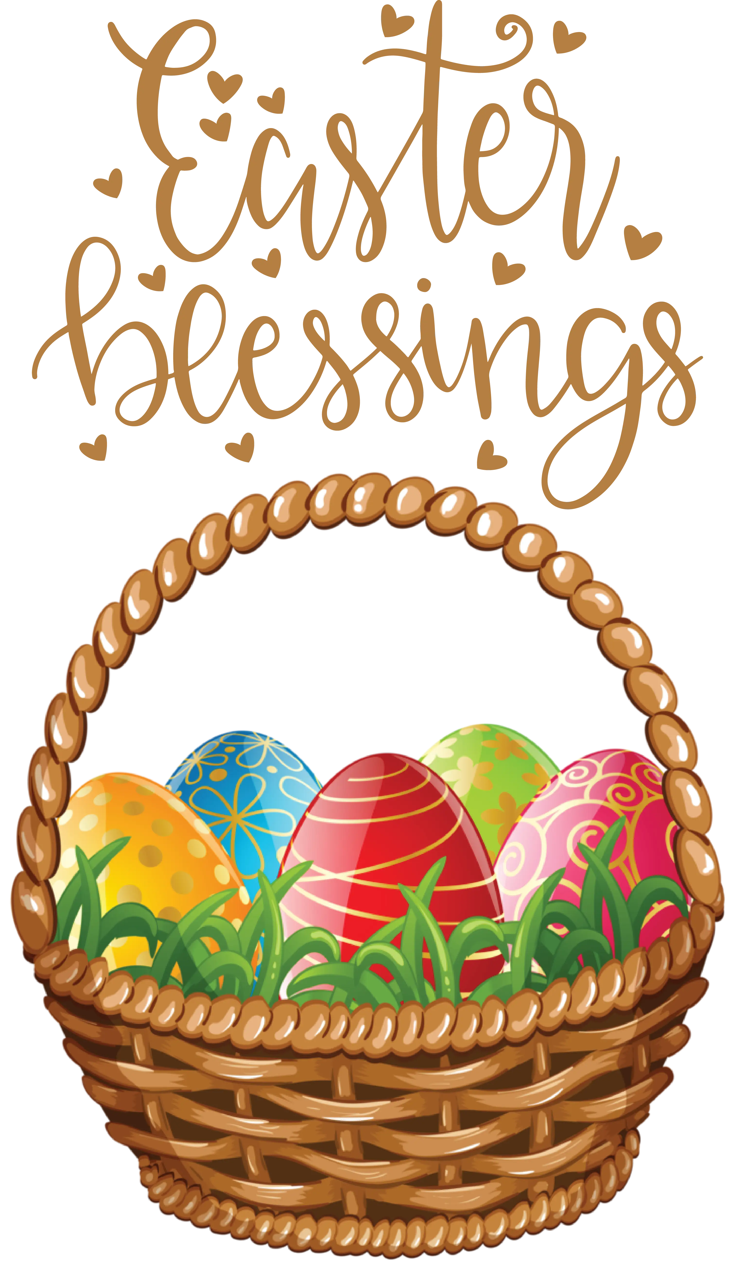Easter Basket with Colorful Eggs and Blessings