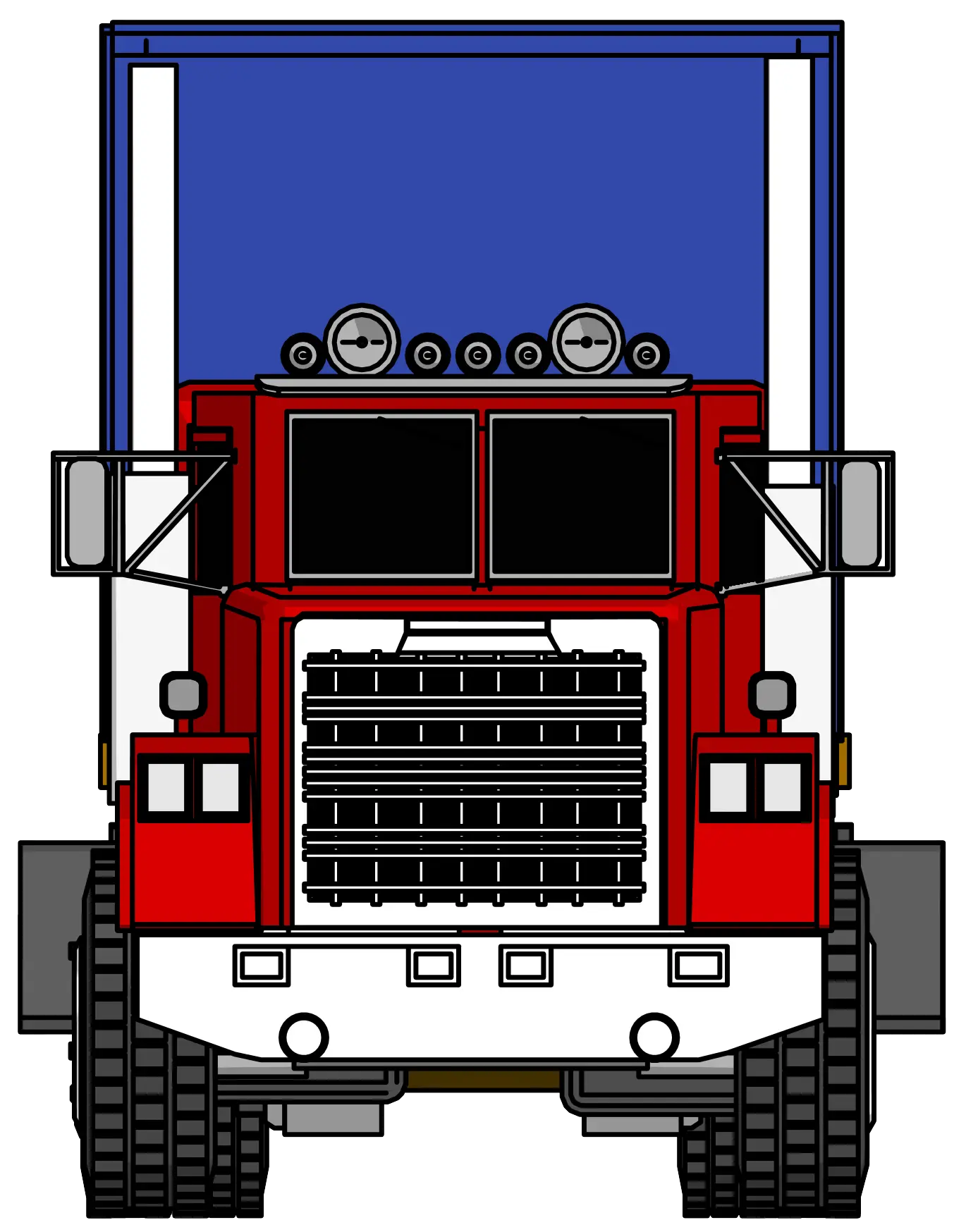Red and Blue Truck Front View Illustration