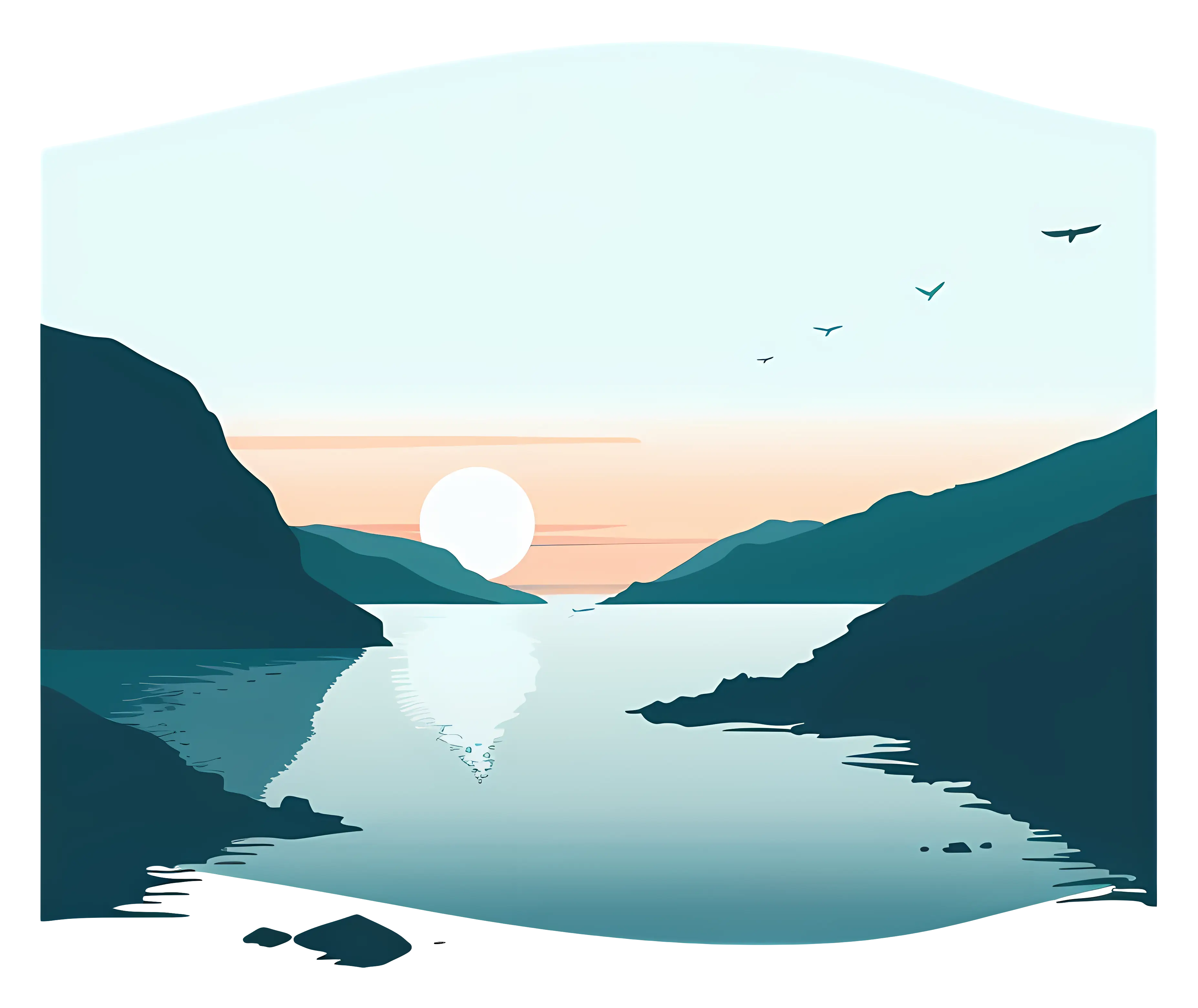 Sunset Over Lake with Mountains