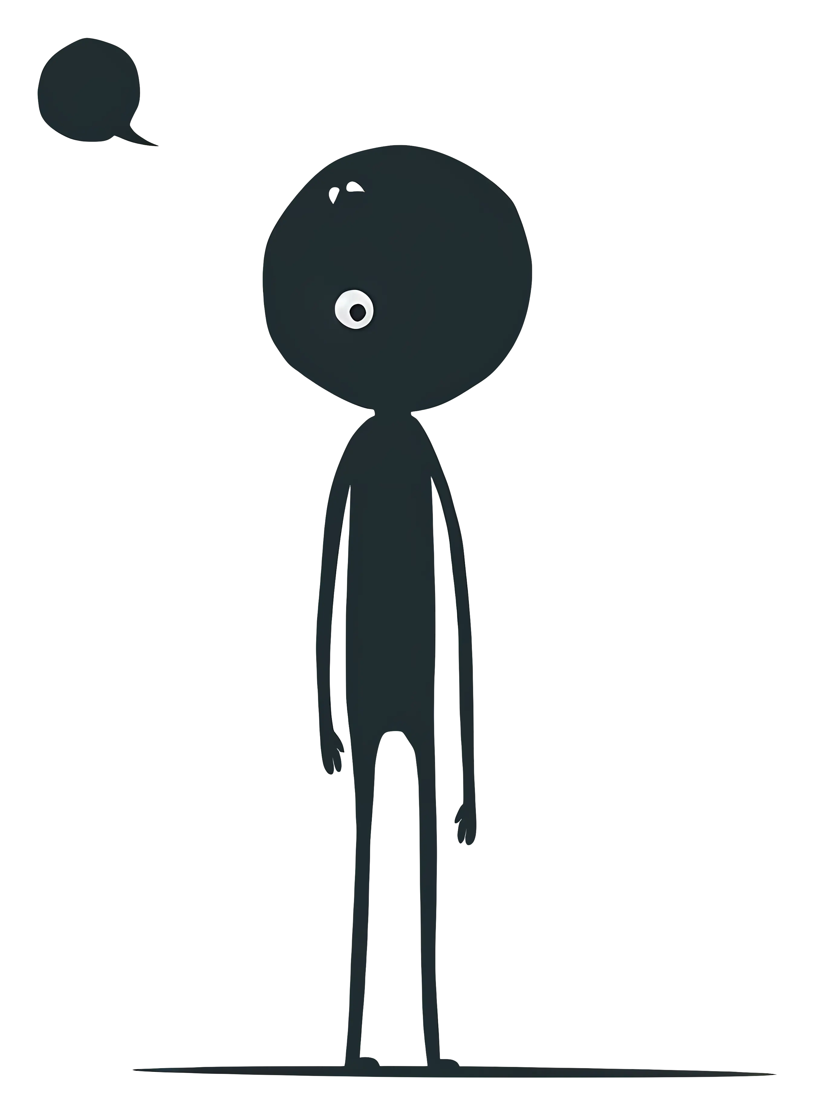 Sad Black Doodle Figure with Thought Bubble