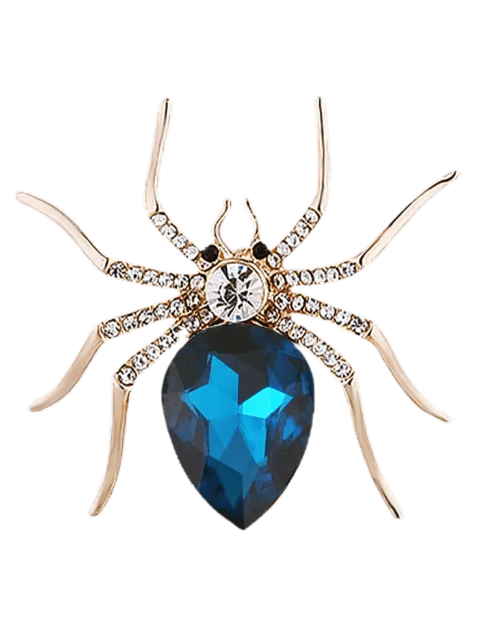 Luxurious Blue Gemstone Spider Brooch