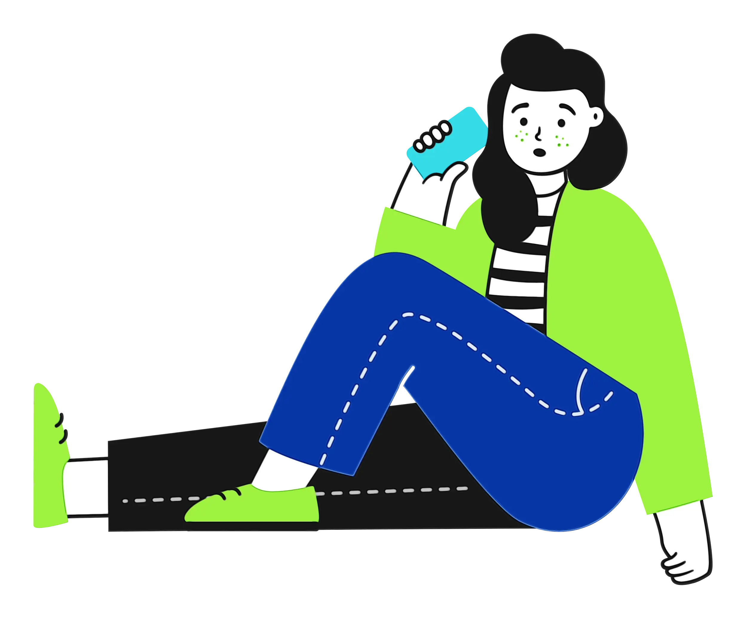 Young Woman Sitting with Smartphone Illustration