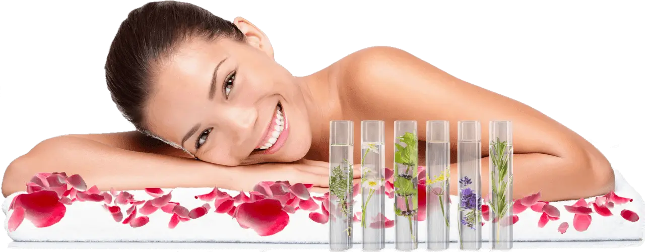 Smiling Woman with Skincare Products