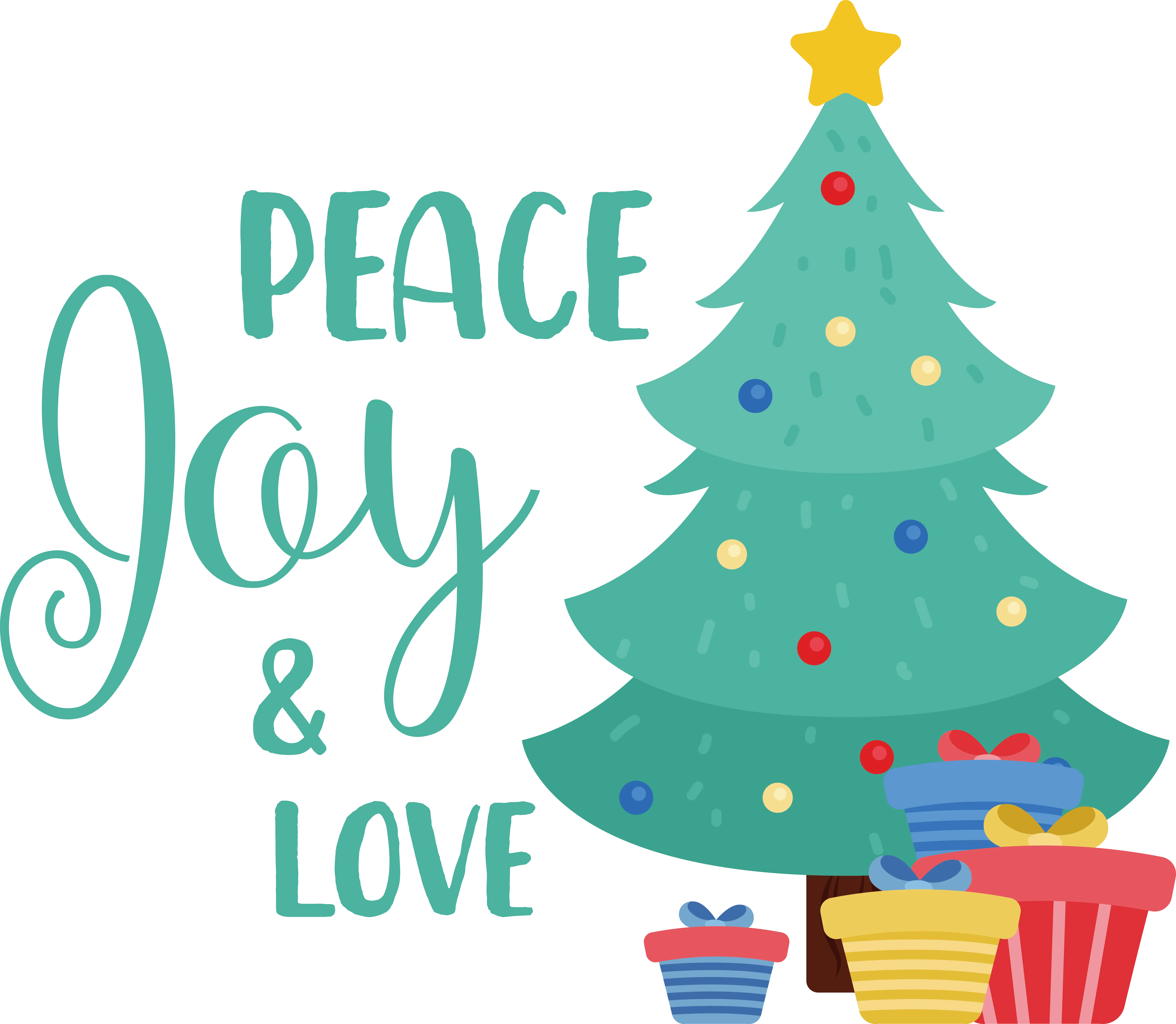 Christmas Tree with Peace, Joy, and Love Message