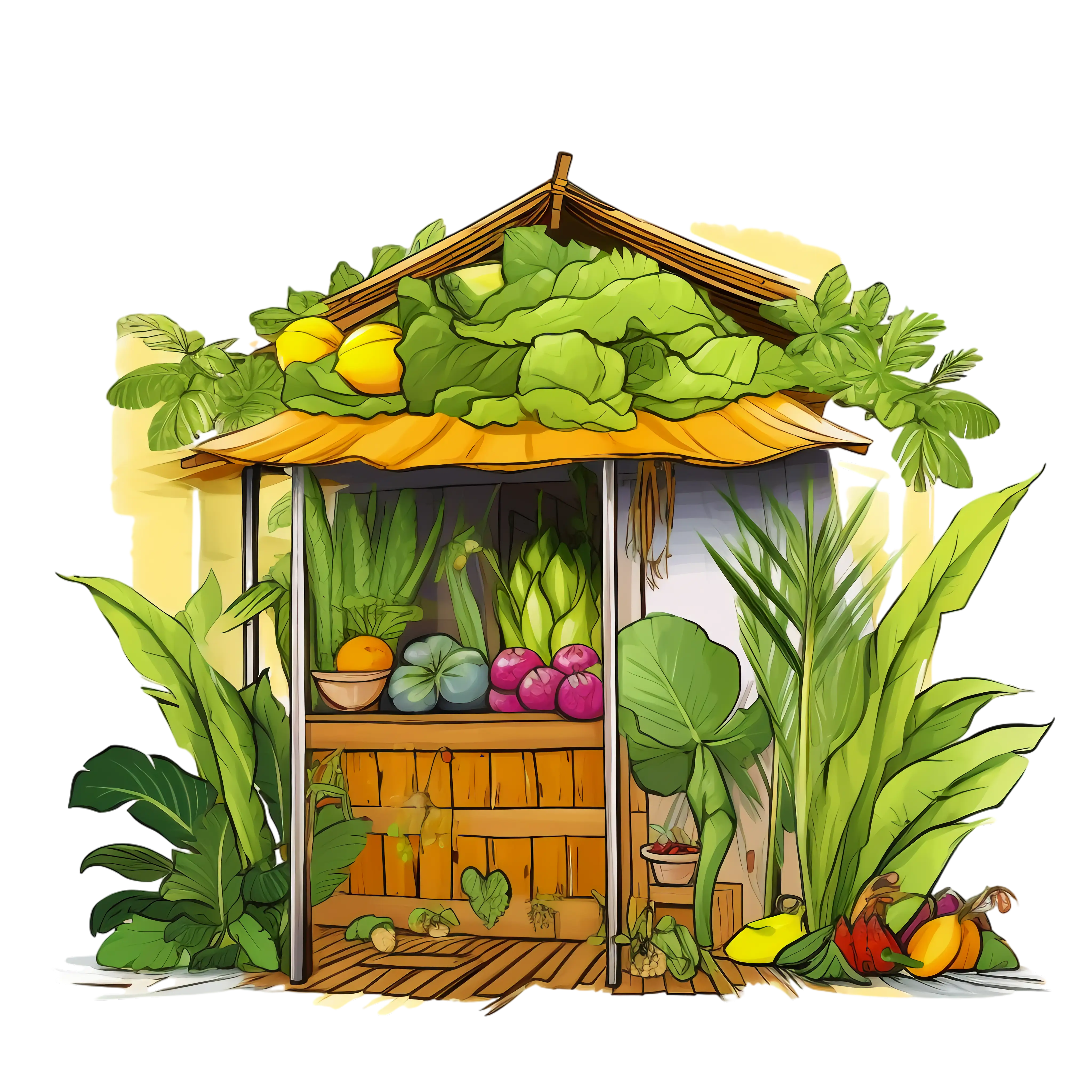 Charming Vegetable Market Stall Illustration