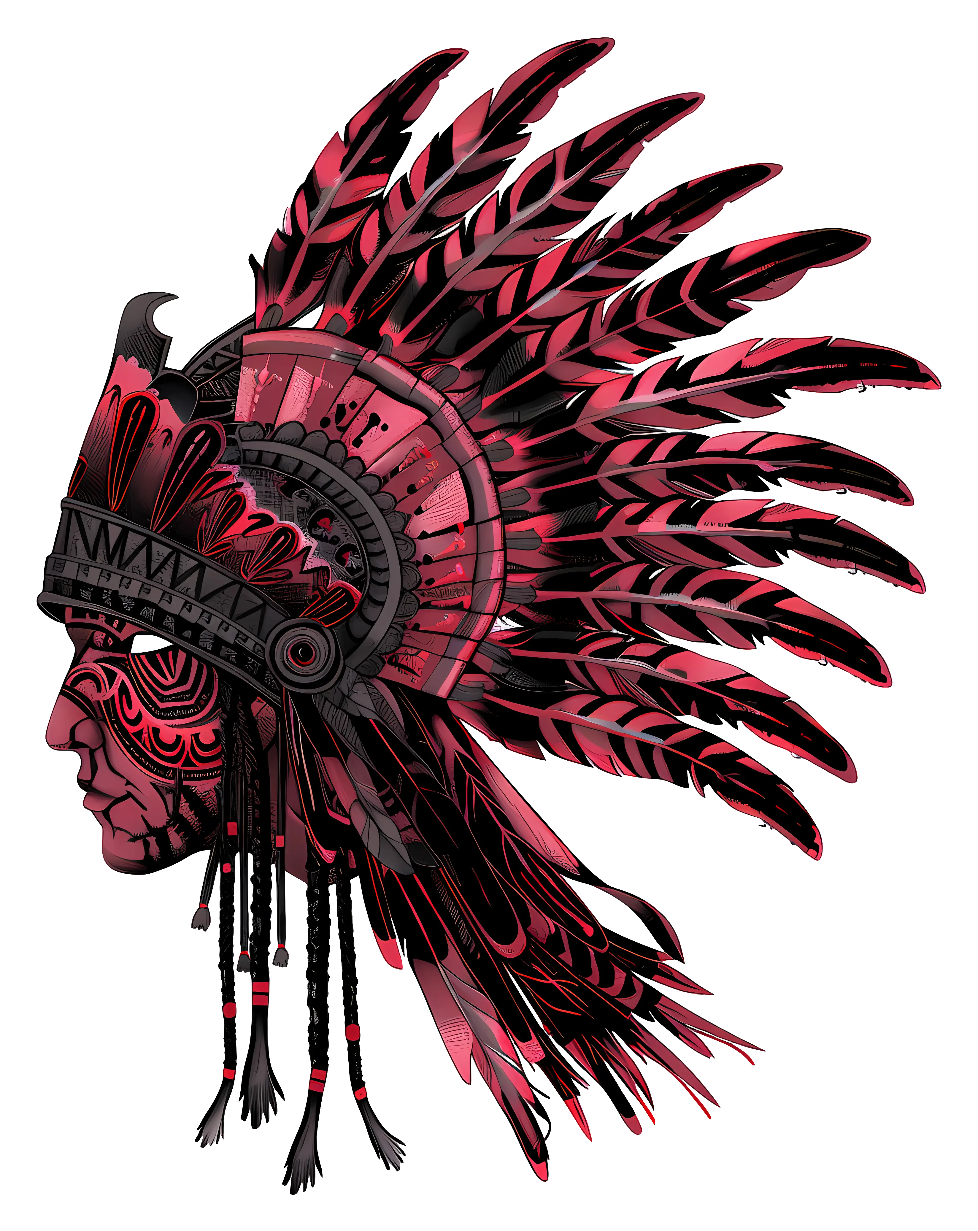 Traditional Red Feather Headdress with Intricate Details