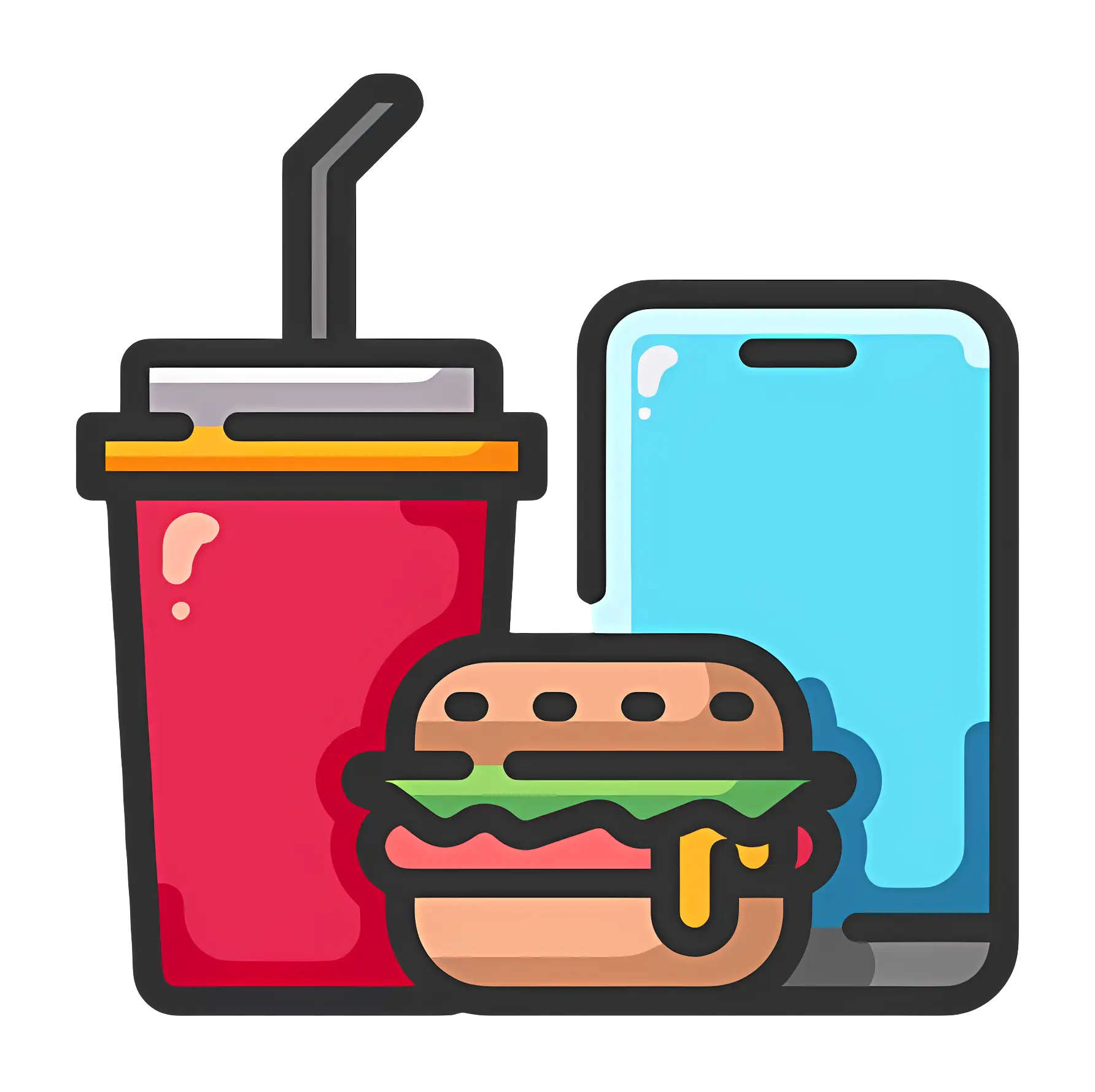 Burger, Drink, and Smartphone