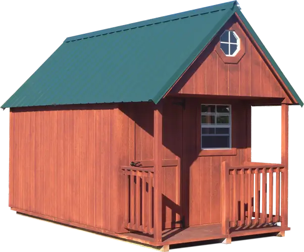 Wooden Cabin with Green Roof and Porch