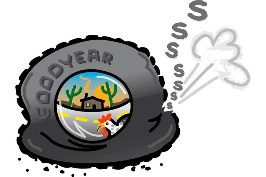 Cartoon of a Flat Tire with Goodyear Logo