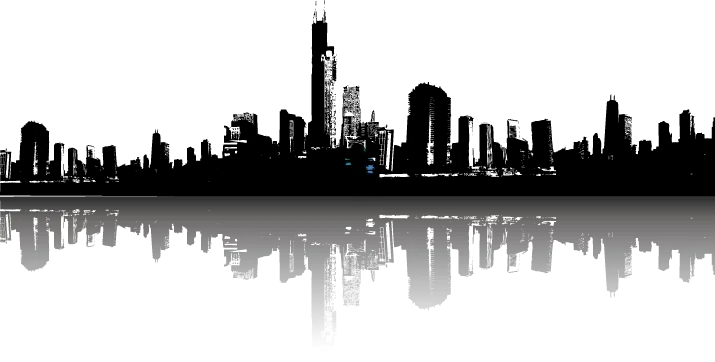 City Skyline Silhouette with Reflection