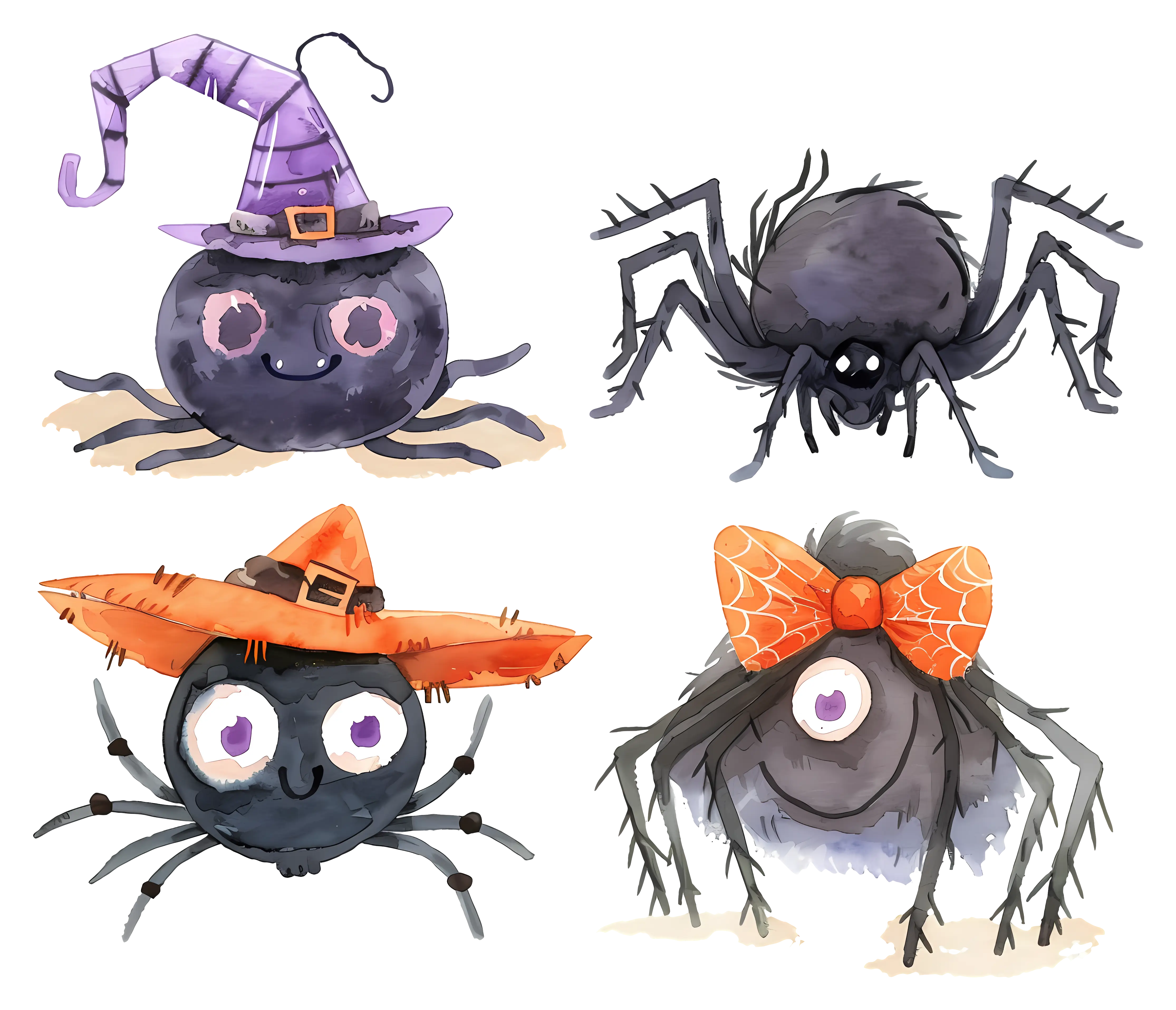 Halloween Spiders in Cartoon Style
