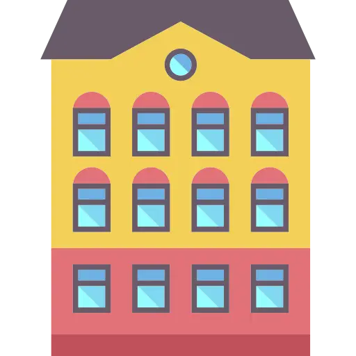 Cartoon Building with Bright Windows and Arches