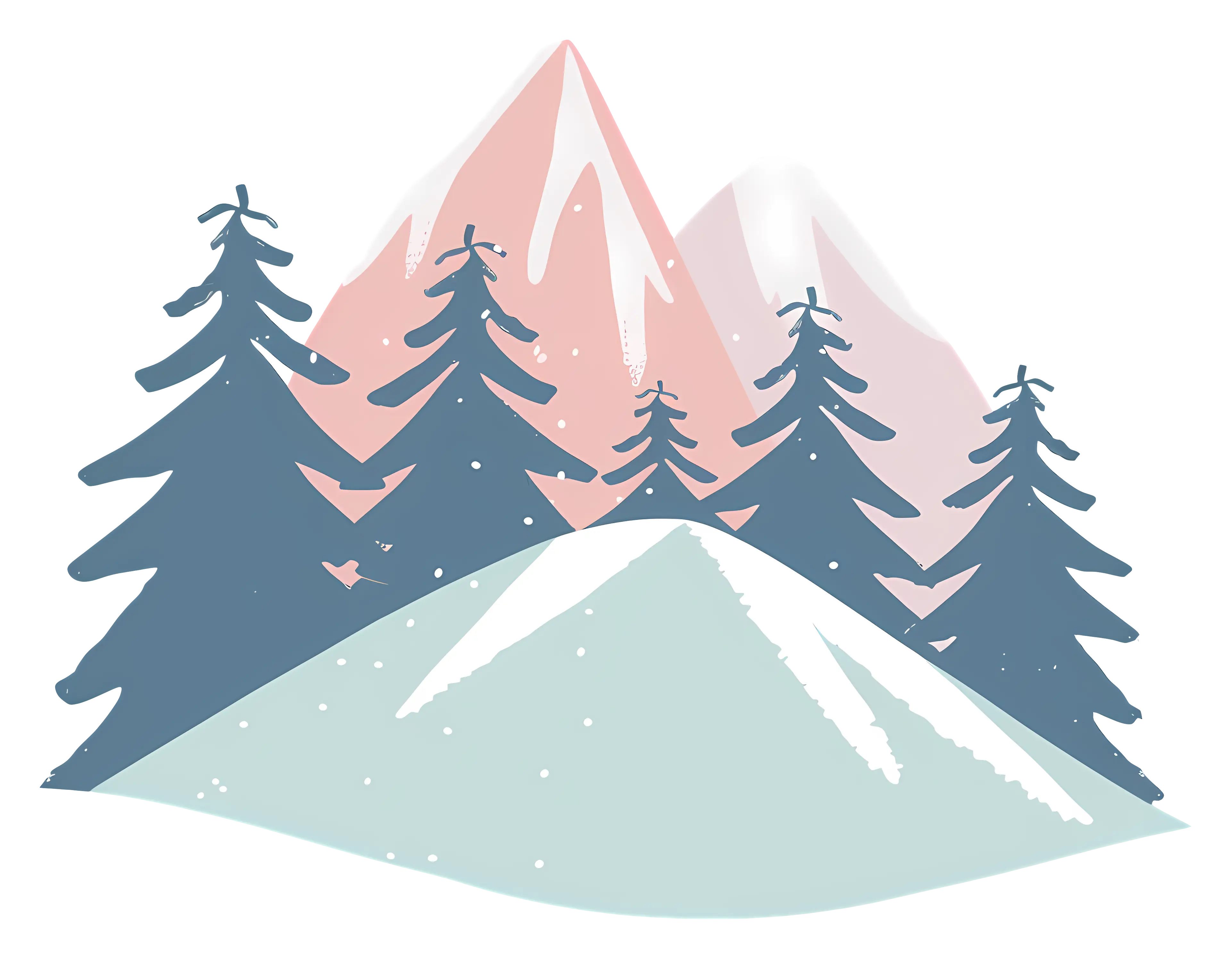 Snowy Mountains with Pine Trees Illustration
