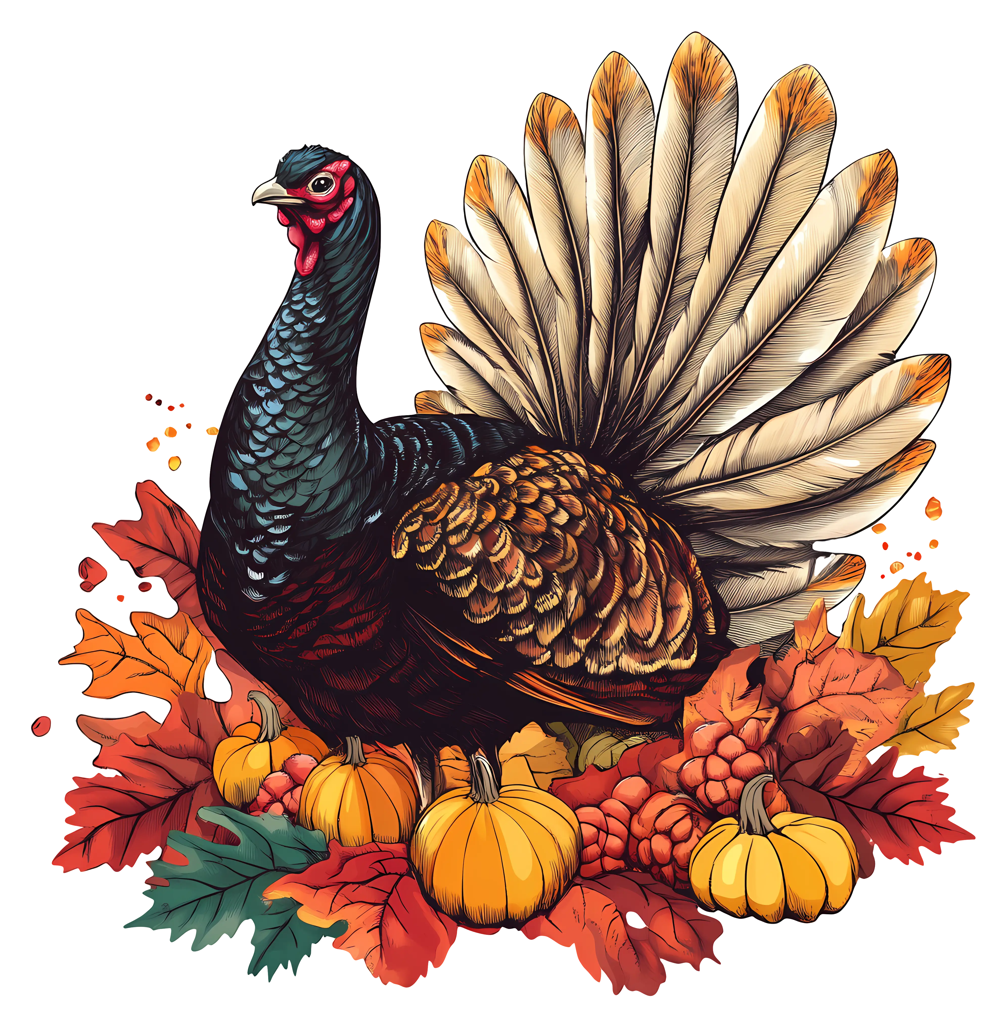 Thanksgiving Turkey with Autumn Decorations