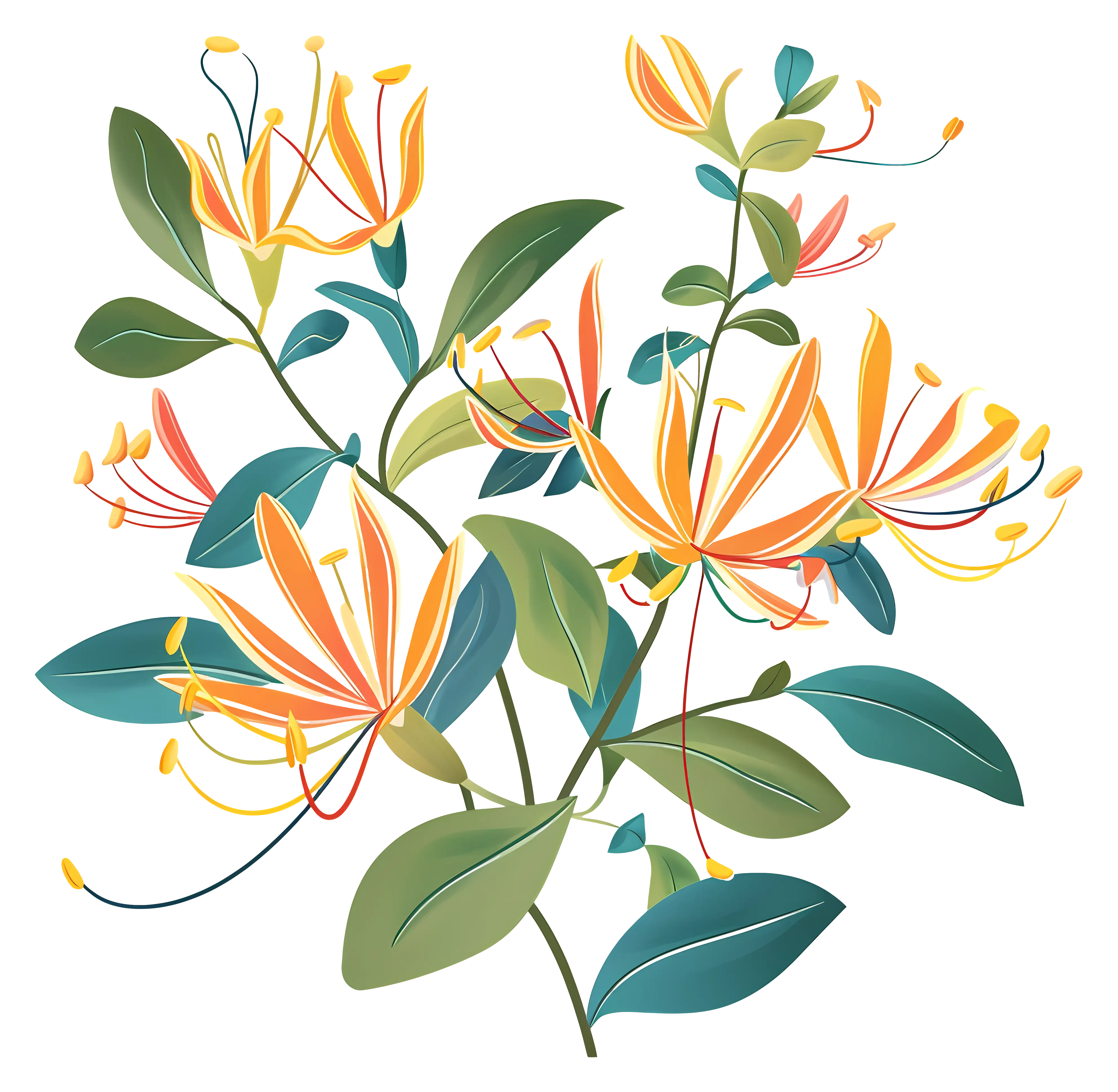 Honeysuckle Flowers in Full Bloom Illustration