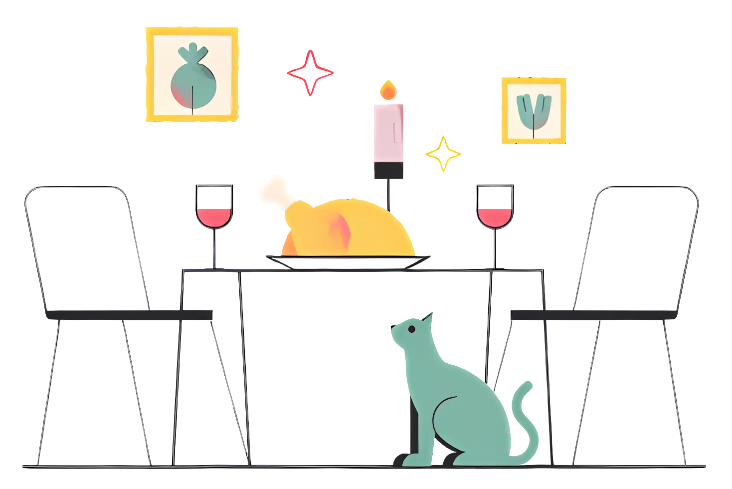 Dining Table with Cat and Candle