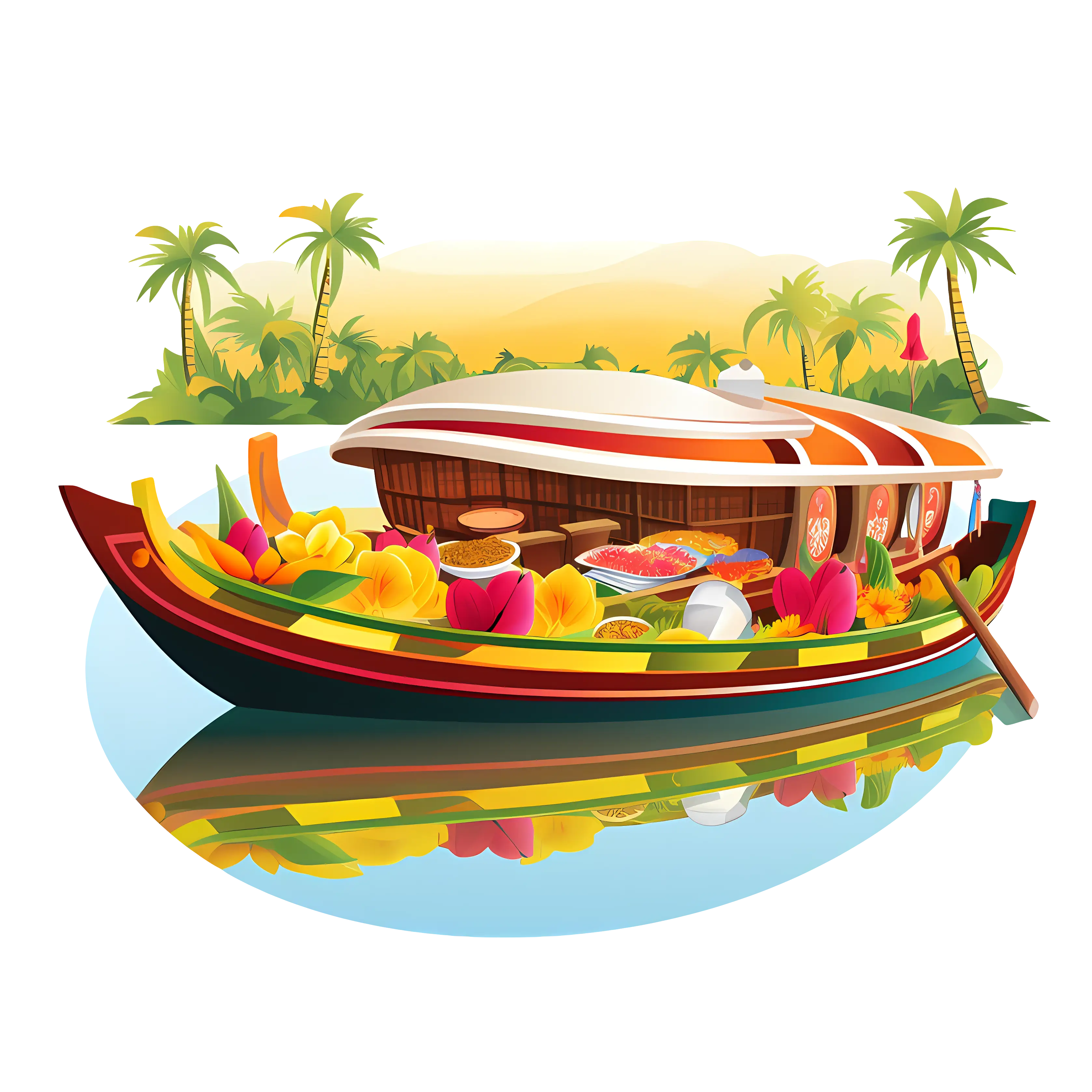 Houseboat with Food and Fruits Illustration