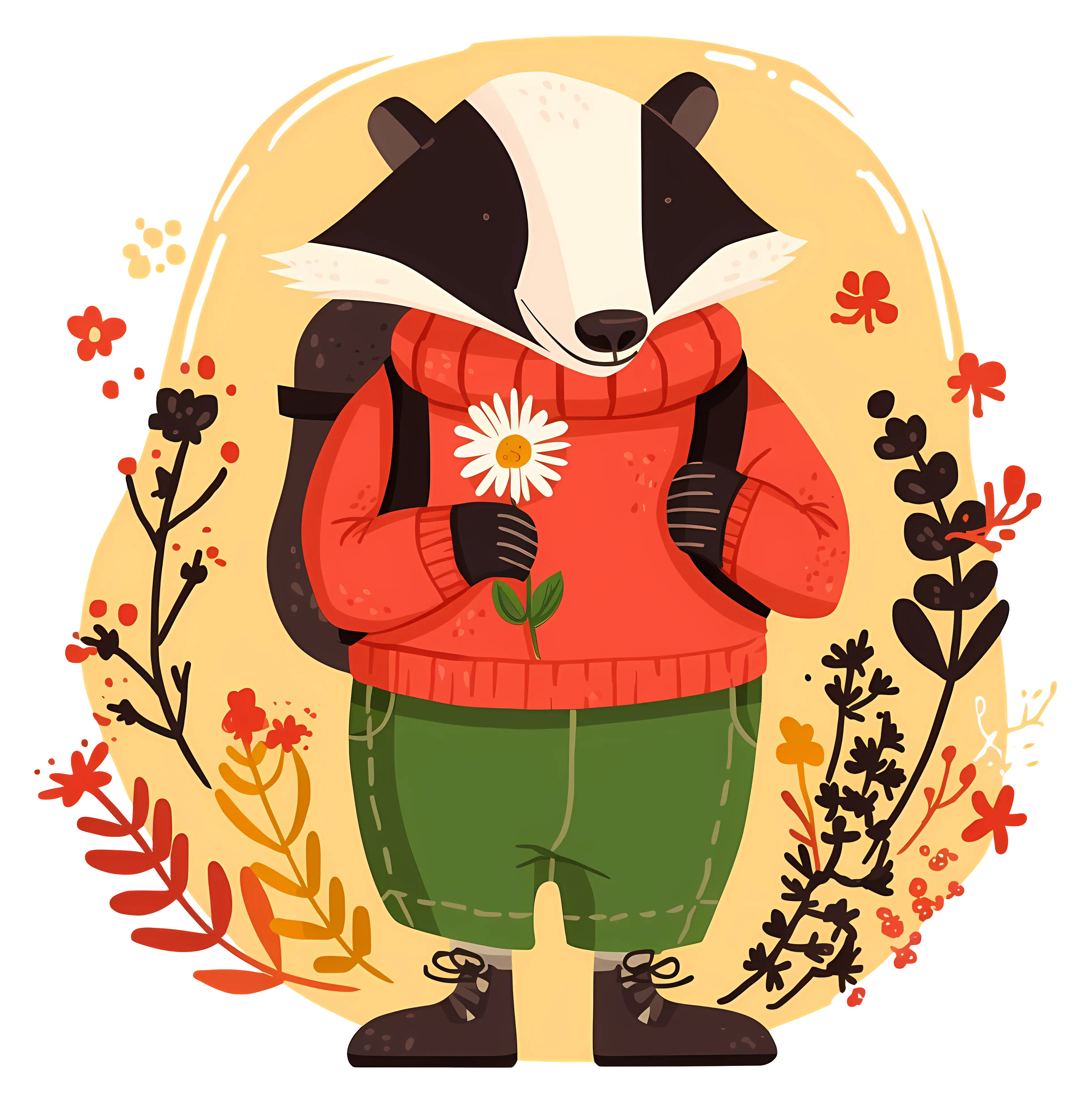 Cartoon Badger with Flower Illustration